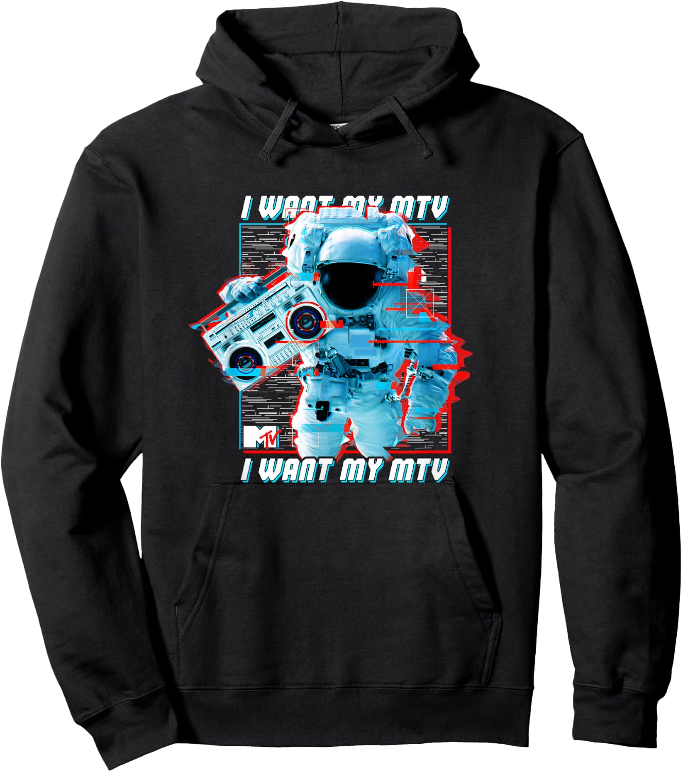 MTV Music Television Glitched Astronaut I Want My MTV Hoodie - Hoodie | Black