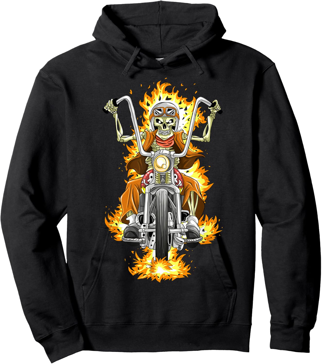 Motorcycle Skeleton / Motorcyclist Flames Hoodie - Hoodie | Black