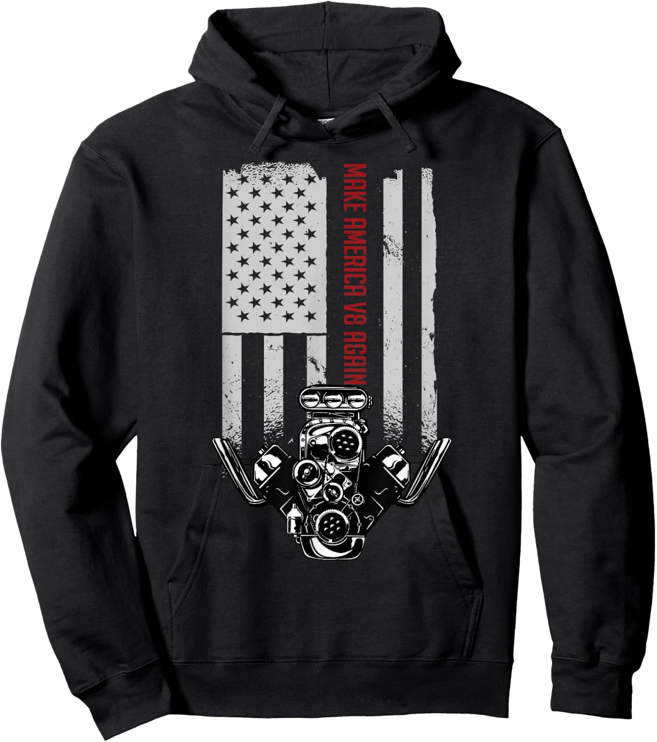 Make America V8 Again American Muscle Car USA Flag V8 Hoodie - Hoodie | Black