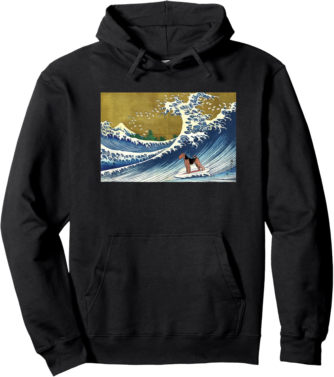 Funny Retro Vintage Surfing a Wave Airedale Terrier Lover Hoodie - Hoodie | Black