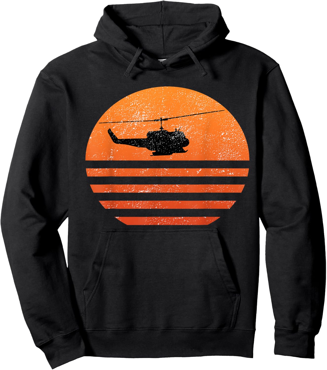 Distressed Huey Helicopter UH-1 Vietnam War Veteran Hoodie - Hoodie | Black