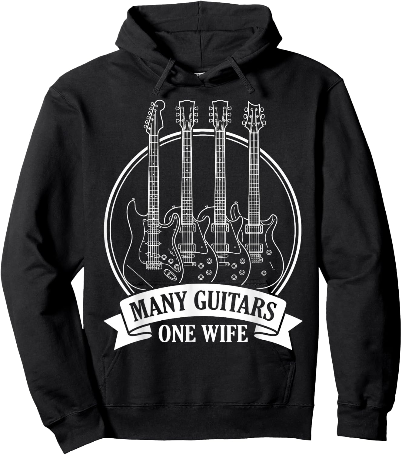 Many Guitars One Wife Guitar Collector Banner Badge Hoodie - Hoodie | Black