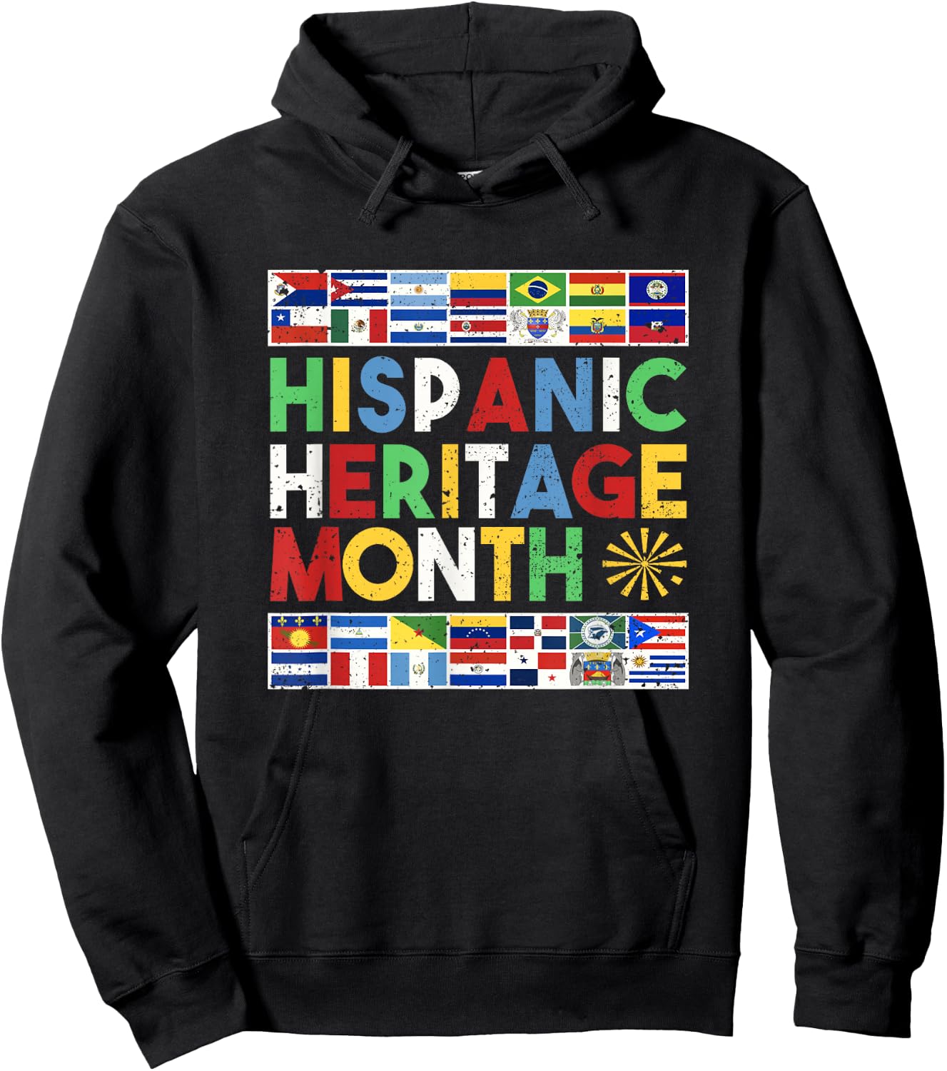 Hispanic Heritage Month Distressed Flags Hoodie - Hoodie | Black