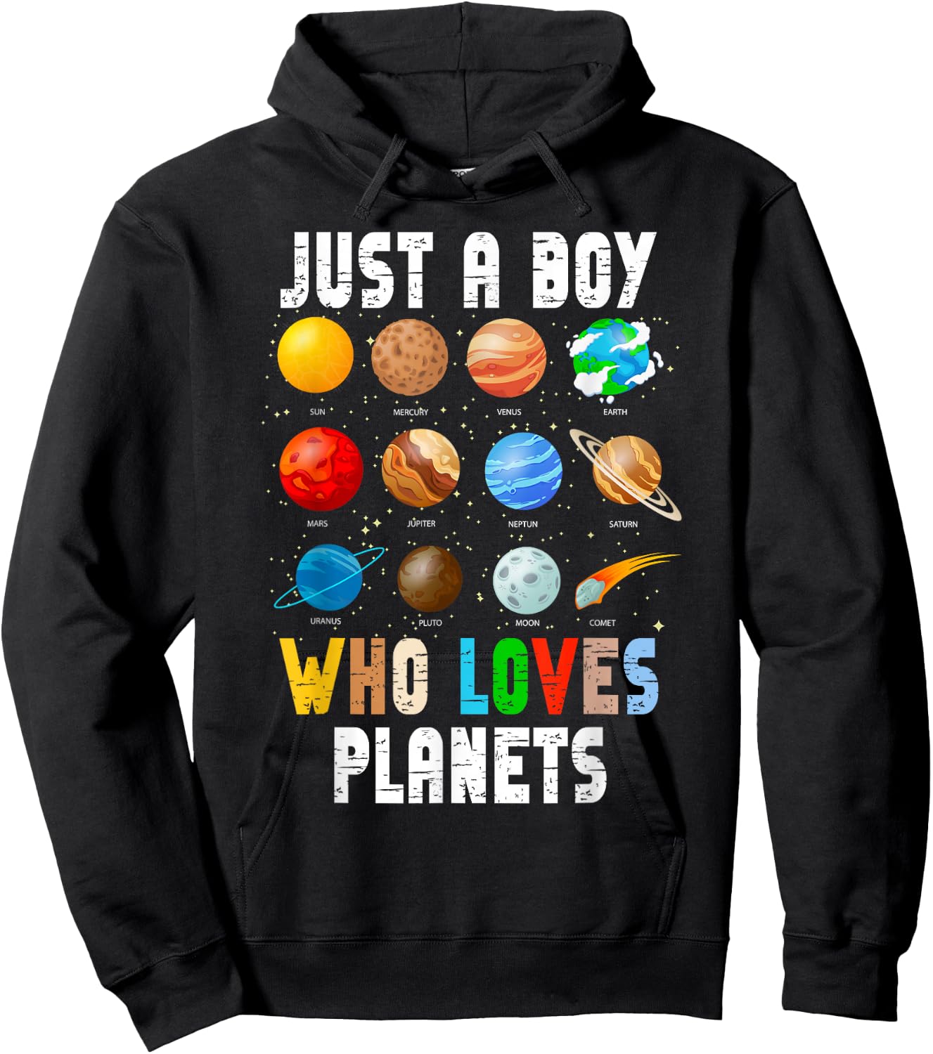 Just A Boy Who Loves Planets Kids Space Planets Solar System Hoodie - Hoodie | Black