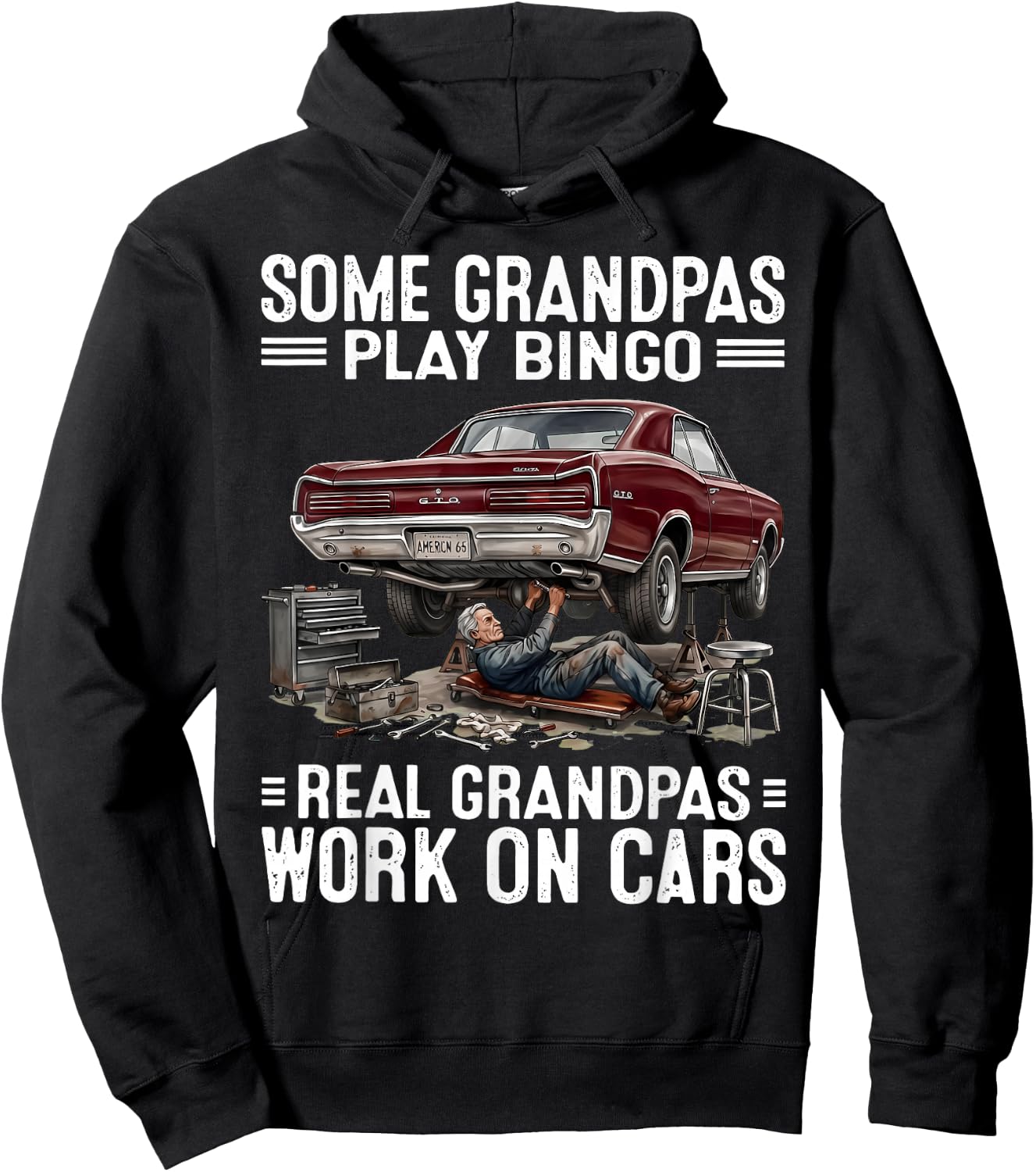 Some Grandpas Play Bingo Real Grandpas Work On Cars Mechanic Hoodie - Hoodie | Black