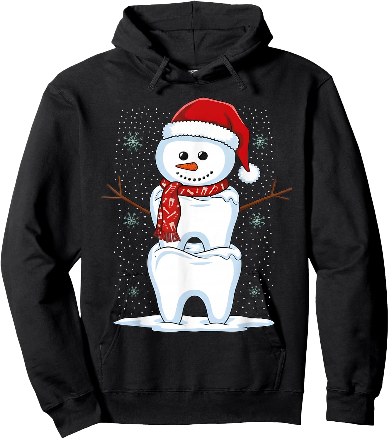 Christmas Dental Teeth Dentist Snowman Xmas Santa Pajamas Hoodie - Hoodie | Black