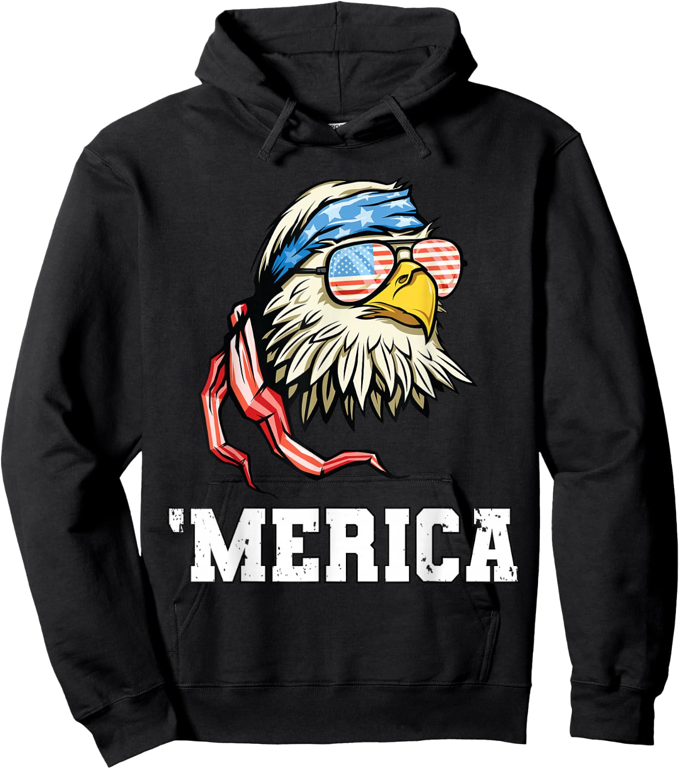 4th of July Merica USA Flag Bald Eagle Patriotic Veteran Hoodie - Hoodie | Black