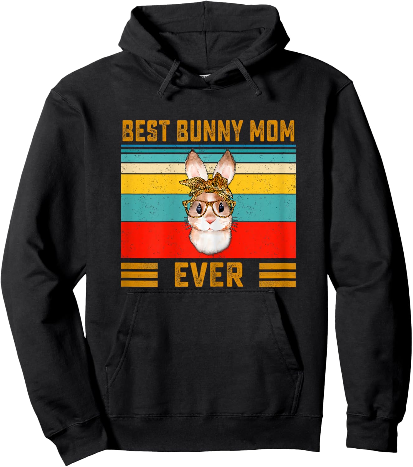 Best Bunny Mom Ever Cute Bunny Mom Leopard Bandana Hoodie - Hoodie | Black