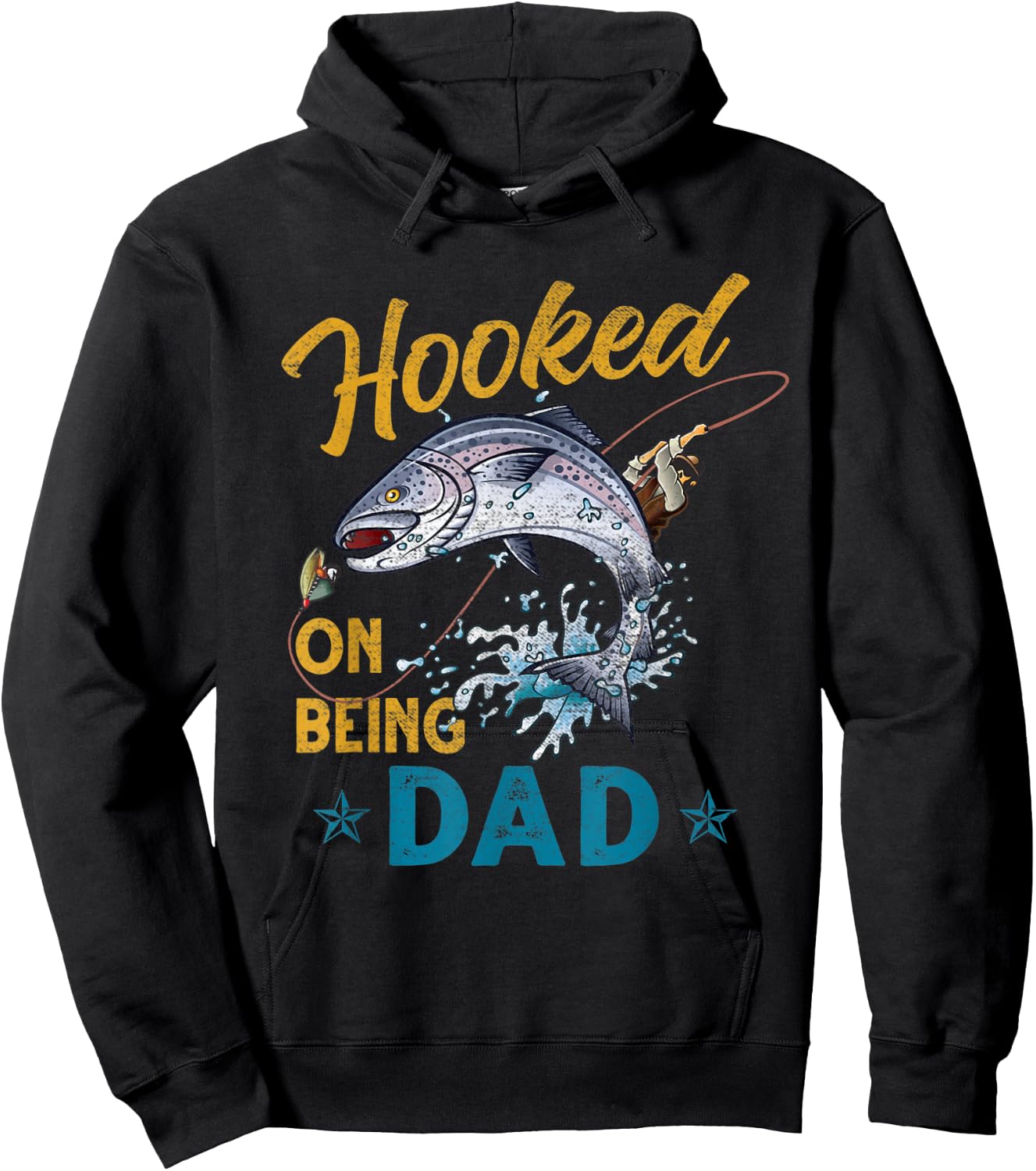 Vintage Hooked On Being Dad Funny Fishing Fathers Day Hoodie - Hoodie | Black