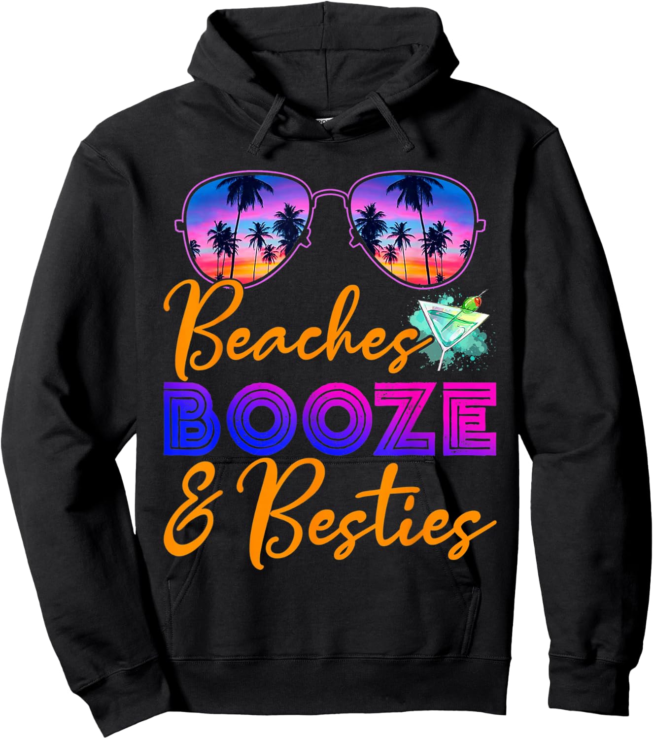 Girls Trip Girls Weekend Getaway Beaches Booze & Besties Hoodie - Hoodie | Black