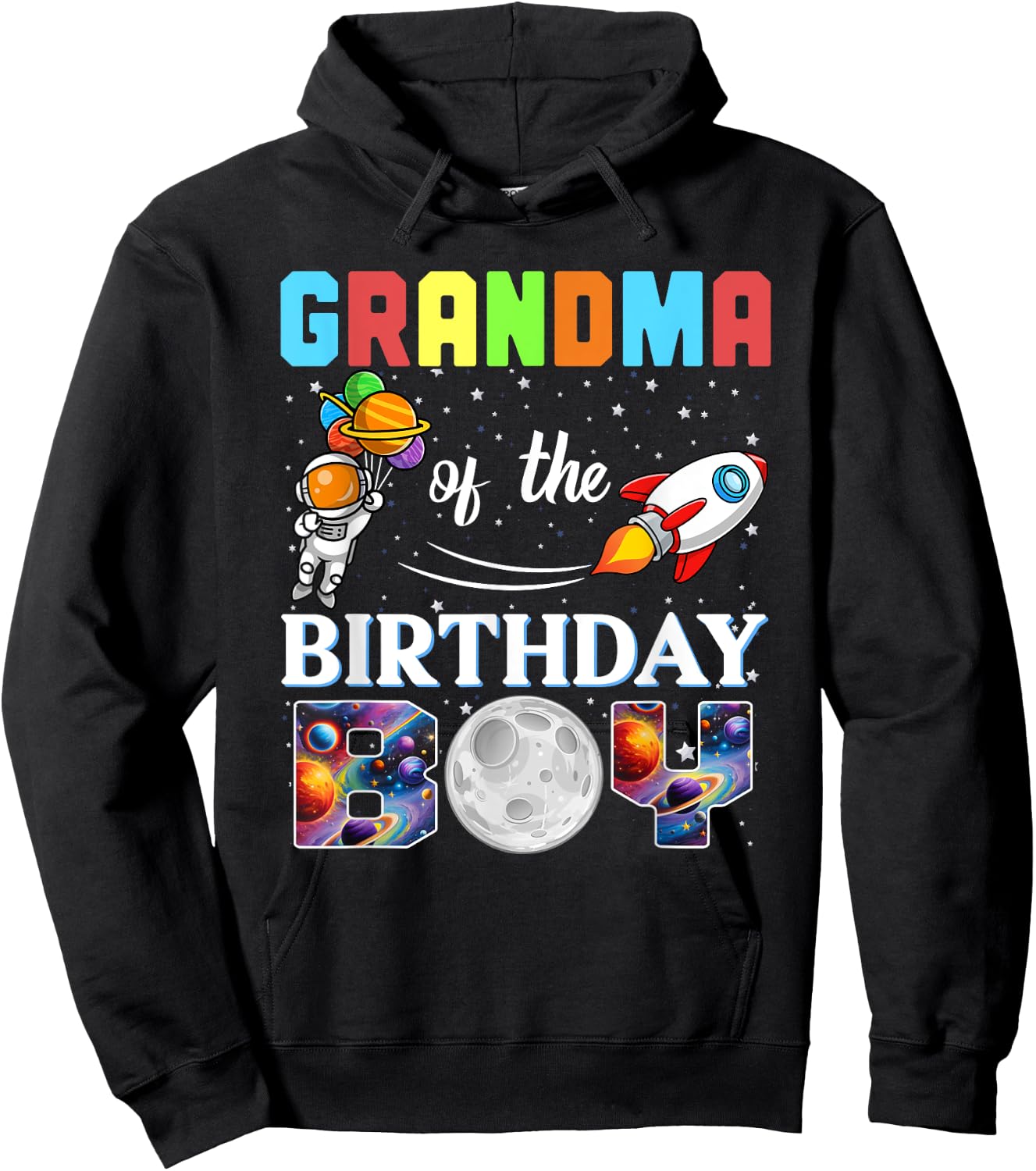 Grandma of The Birthday Boy Astronaut Family Space Planets Hoodie - Hoodie | Black