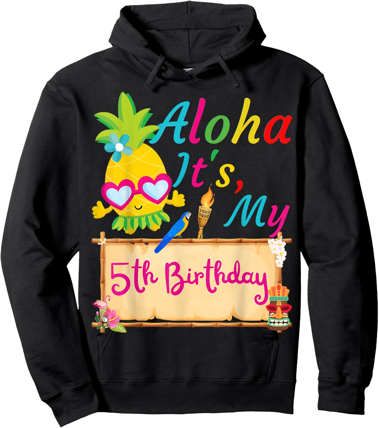 Aloha It's My 5th Birthday Hawaii 5 Years Girl Luau Candles Hoodie - Hoodie | Black