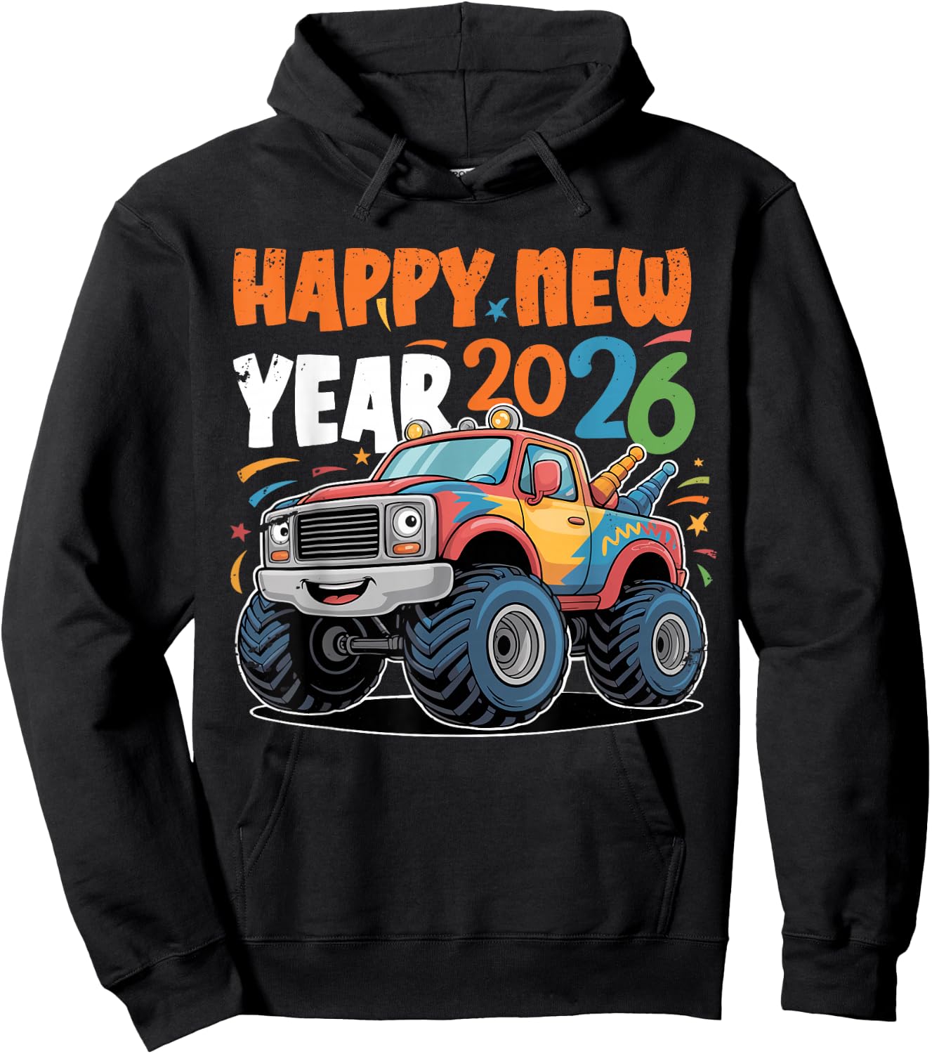 Happy New Year 2026 Toddlers Kids Boys Funny Monster Truck Hoodie - Hoodie | Black