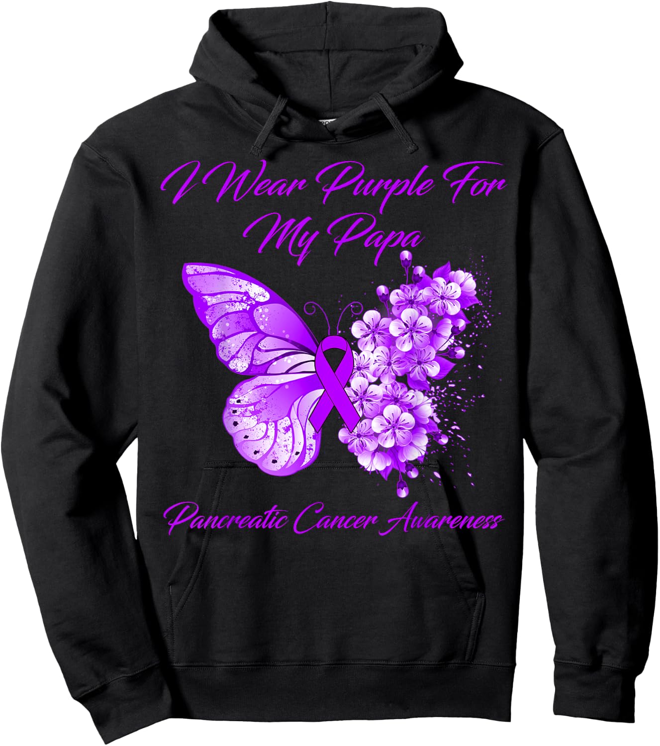Butterfly I Wear Purple For My Papa Pancreatic Cancer Hoodie - Hoodie | Black