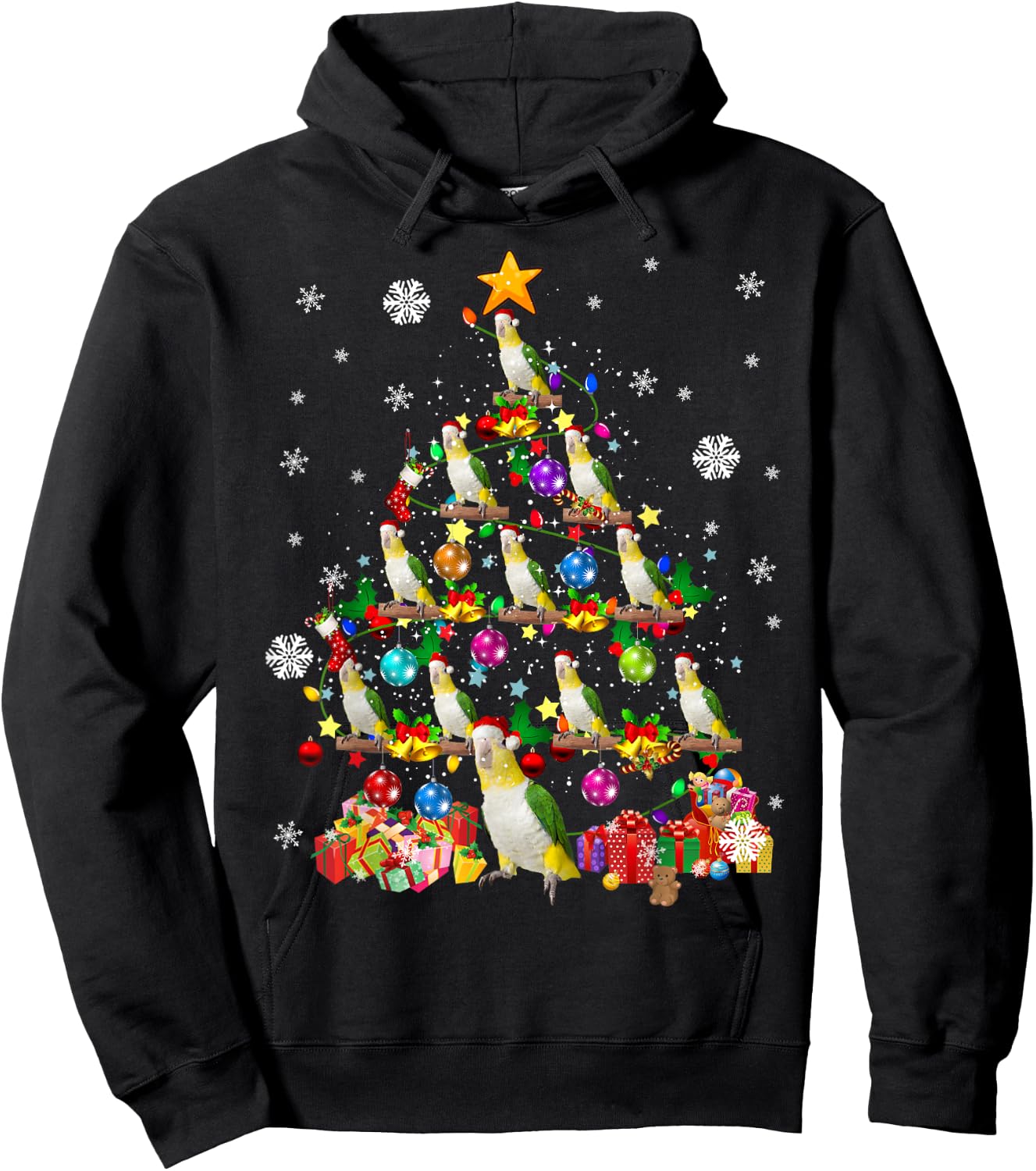 Santa Caique Birds Christmas Tree Lights Santa Parrots Birds Hoodie - Hoodie | Black