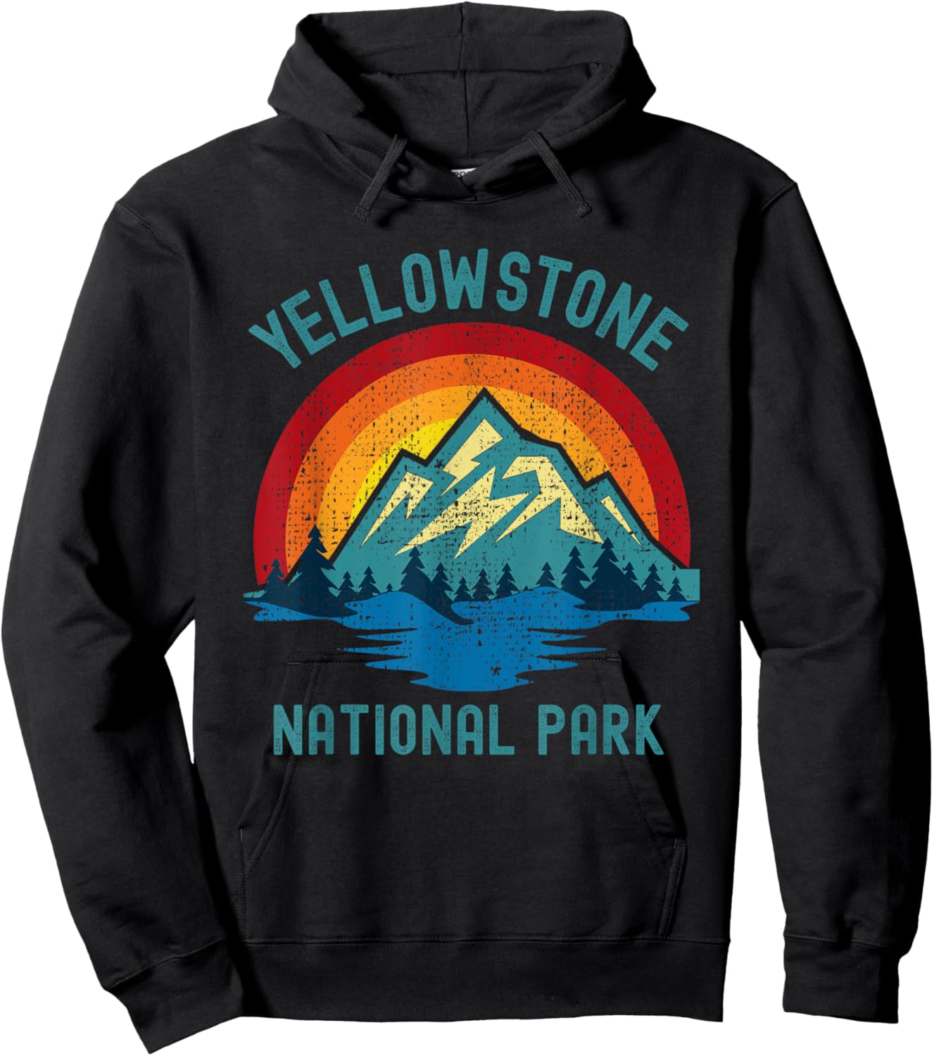 Yellowstone National Park Vintage Sunset Retro Hiking Camp Hoodie - Hoodie | Black