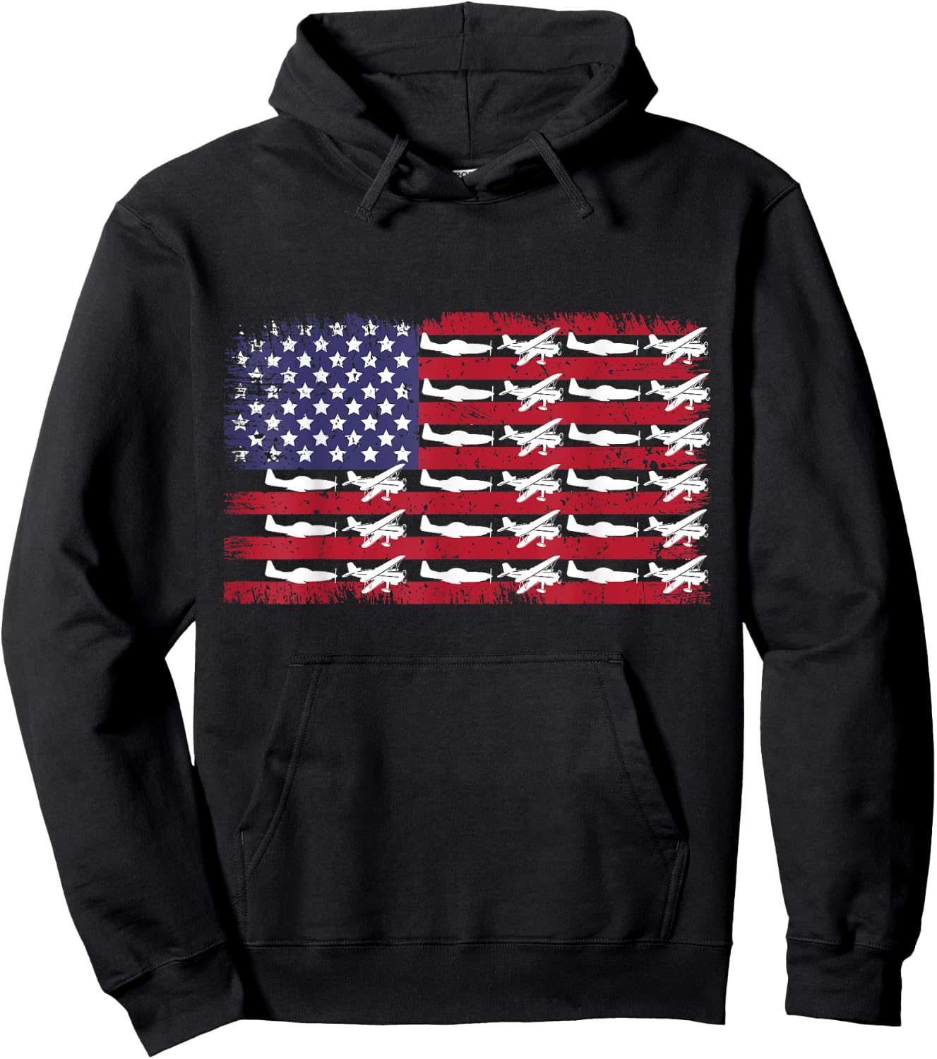 Airplane American USA Flag Aircraft Aviation 4TH of July Men Hoodie - Hoodie | Black