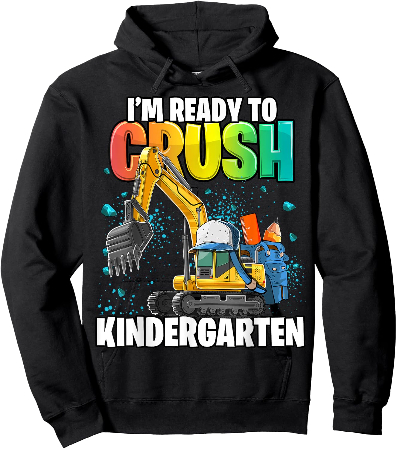Kindergarten Excavator Construction Back to School Shirt Boy Hoodie - Hoodie | Black