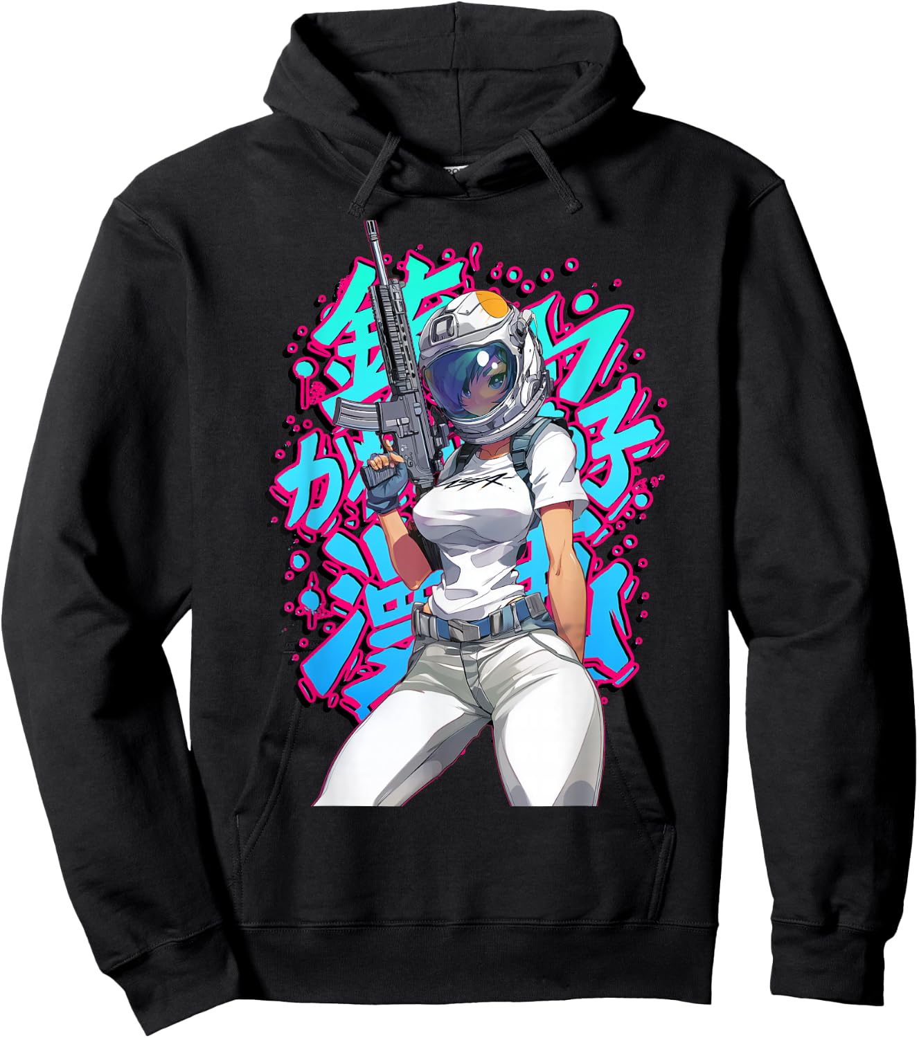 Anime Waifu Astronaut Manga Graffiti Graphic Hoodie - Hoodie | Black