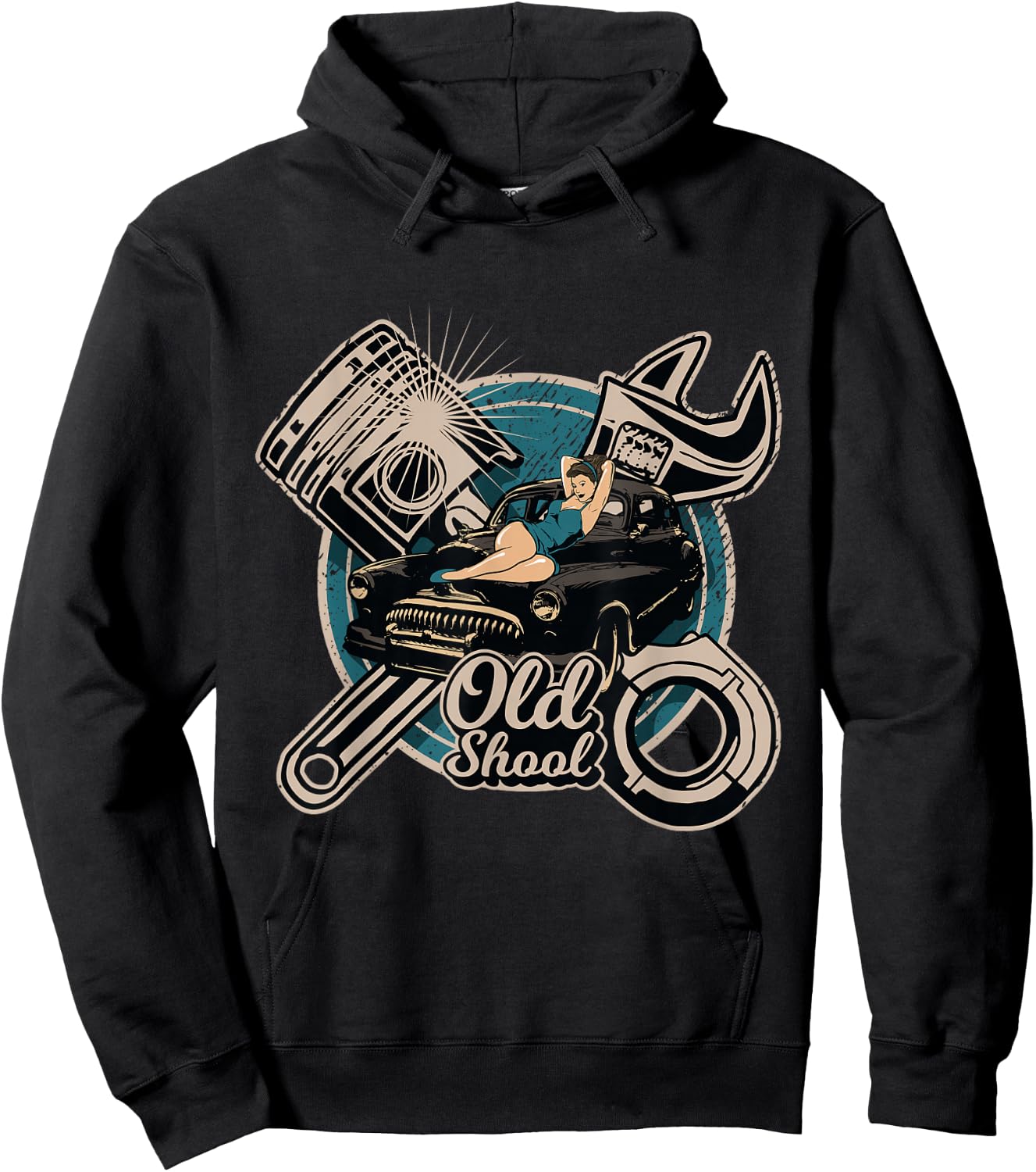 Rock n Roll Rockabilly Old School Car Auto Truck Mechanic Hoodie - Hoodie | Black