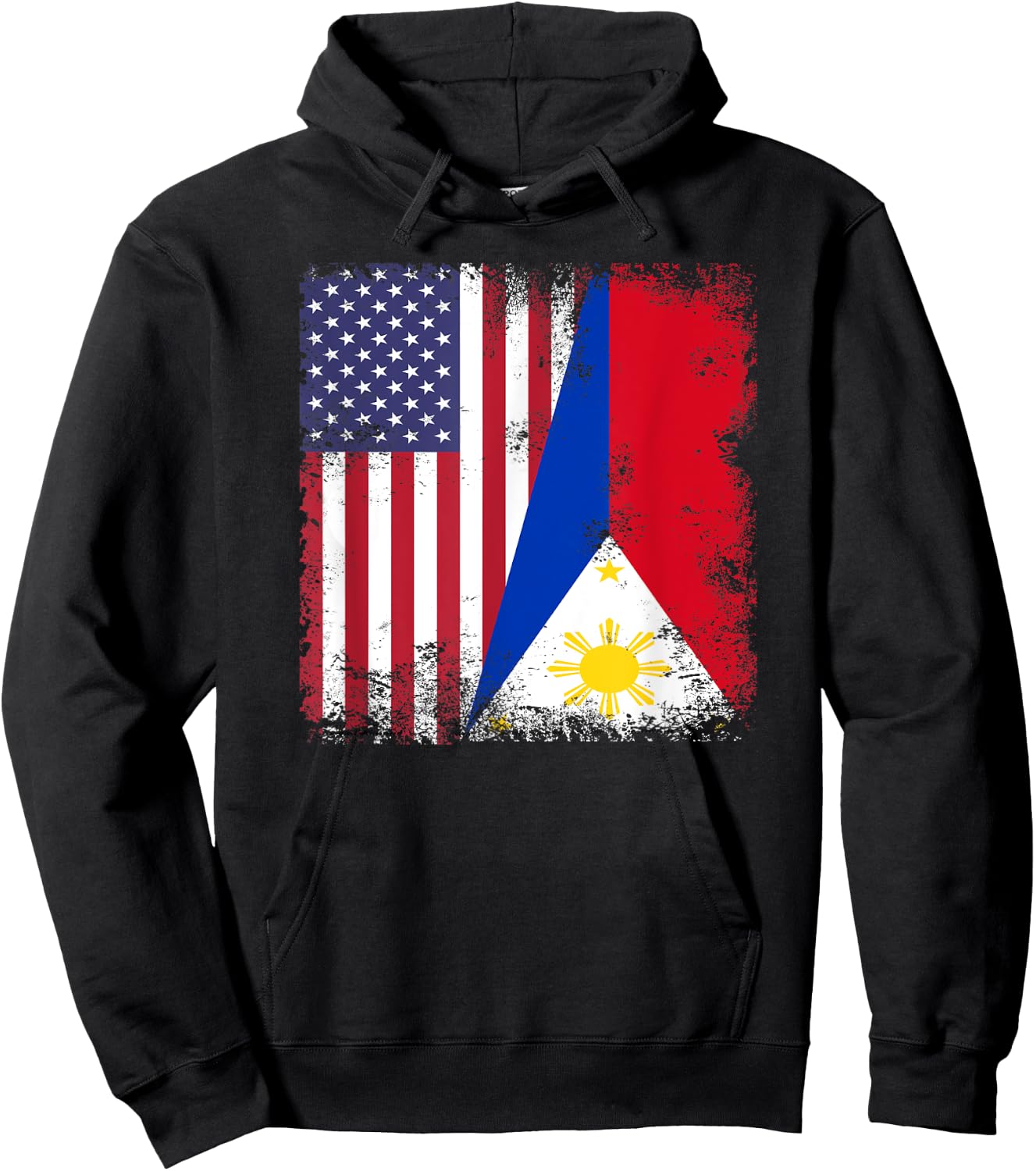 Half Filipino Flag | Vintage Philippines USA Gift Hoodie - Hoodie | Black