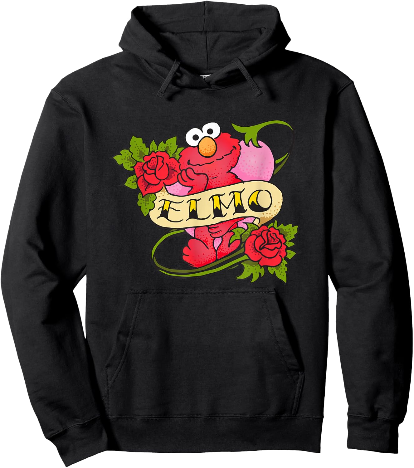 Sesame Street Elmo Hearts and Roses Tattoo Hoodie - Hoodie | Black