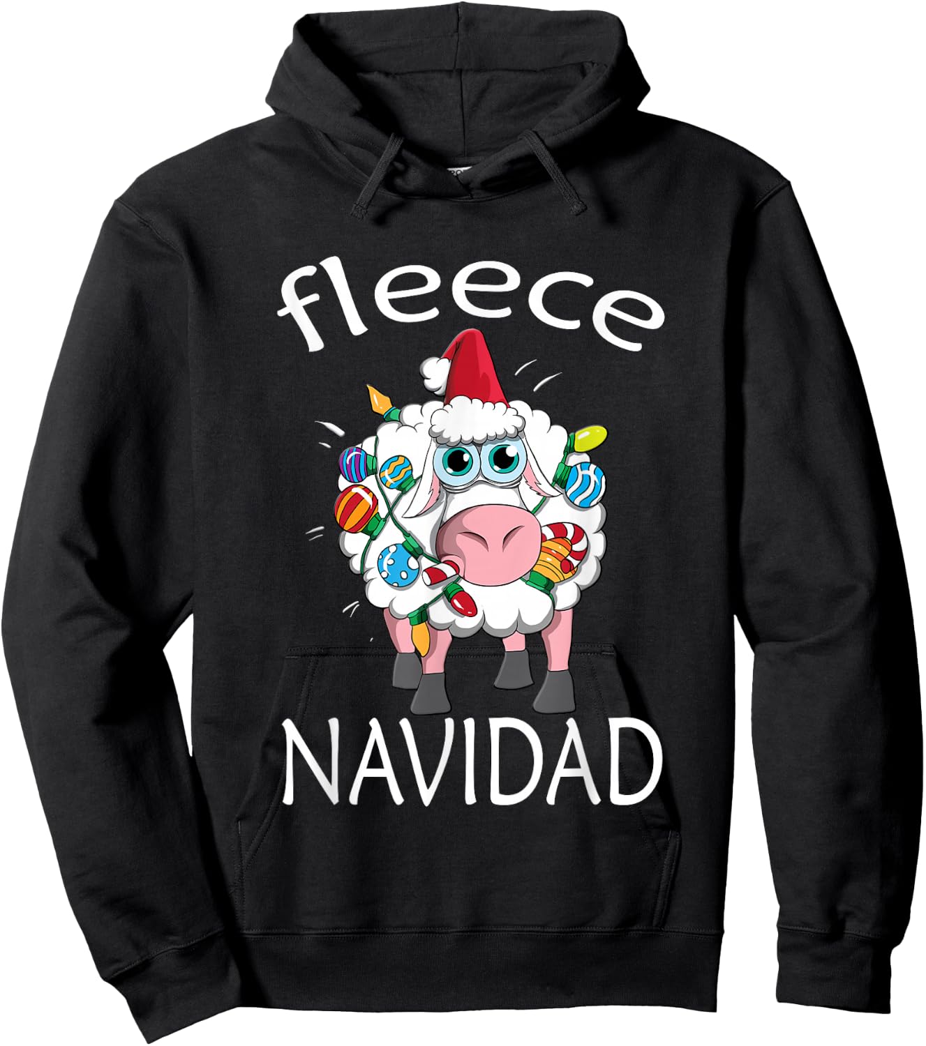Fleece Navidad Sheep Christmas Feliz Navidad Winter Hoodie - Hoodie | Black