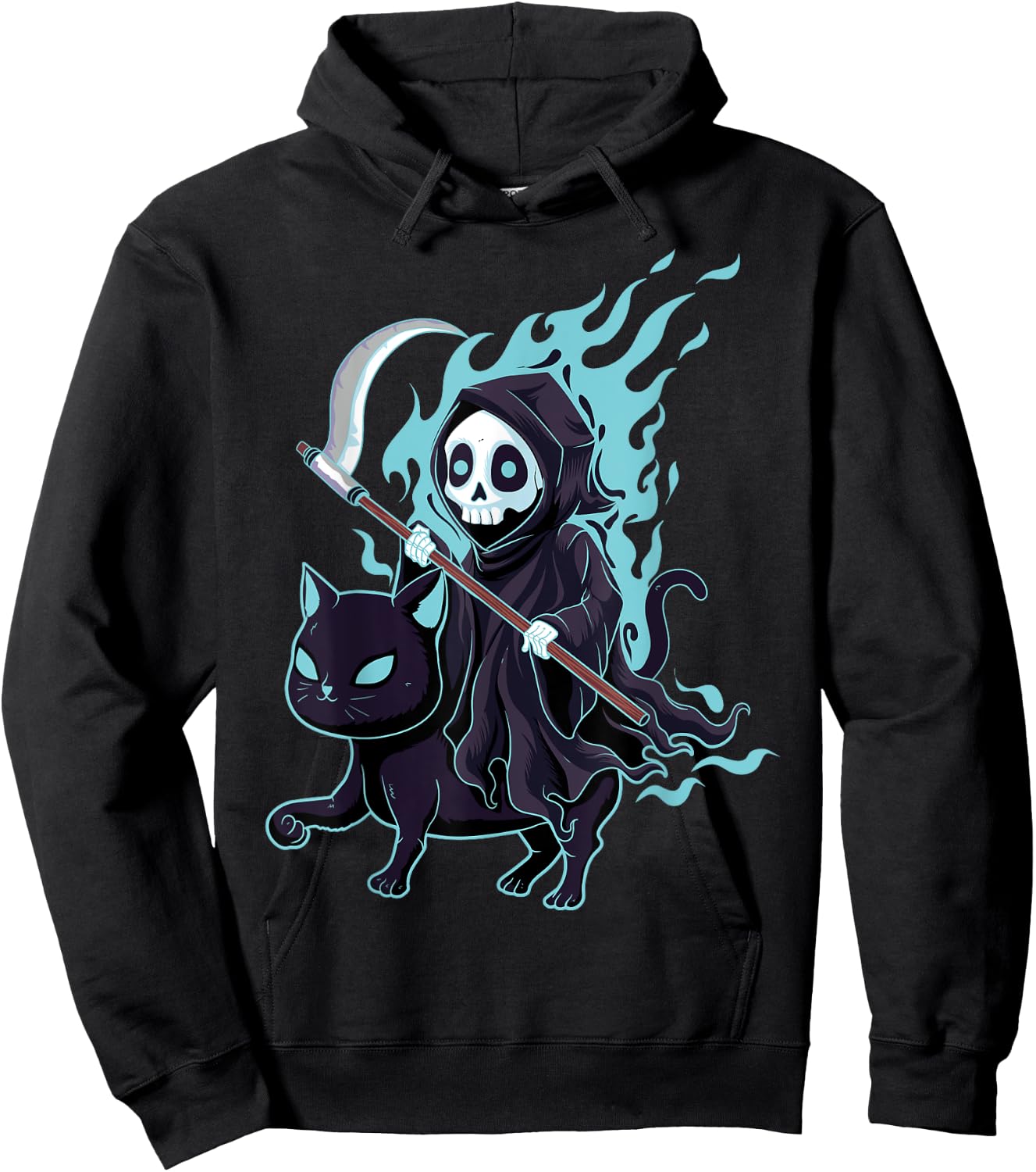 Grim Reaper Black Cat Demonic Evil Devil Occult Satanic Hoodie - Hoodie | Black