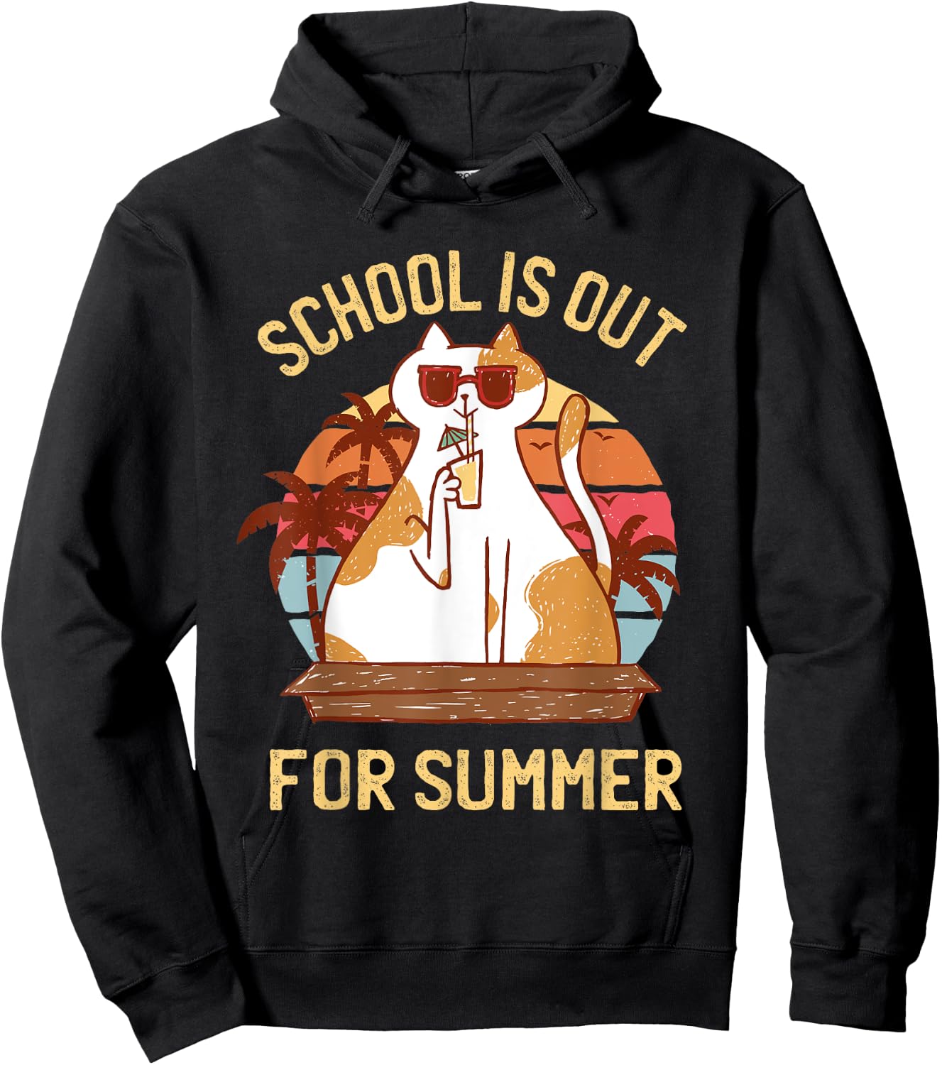 Last Day of School Shirt for Teachers - Retro Summer Cat Hoodie - Hoodie | Black