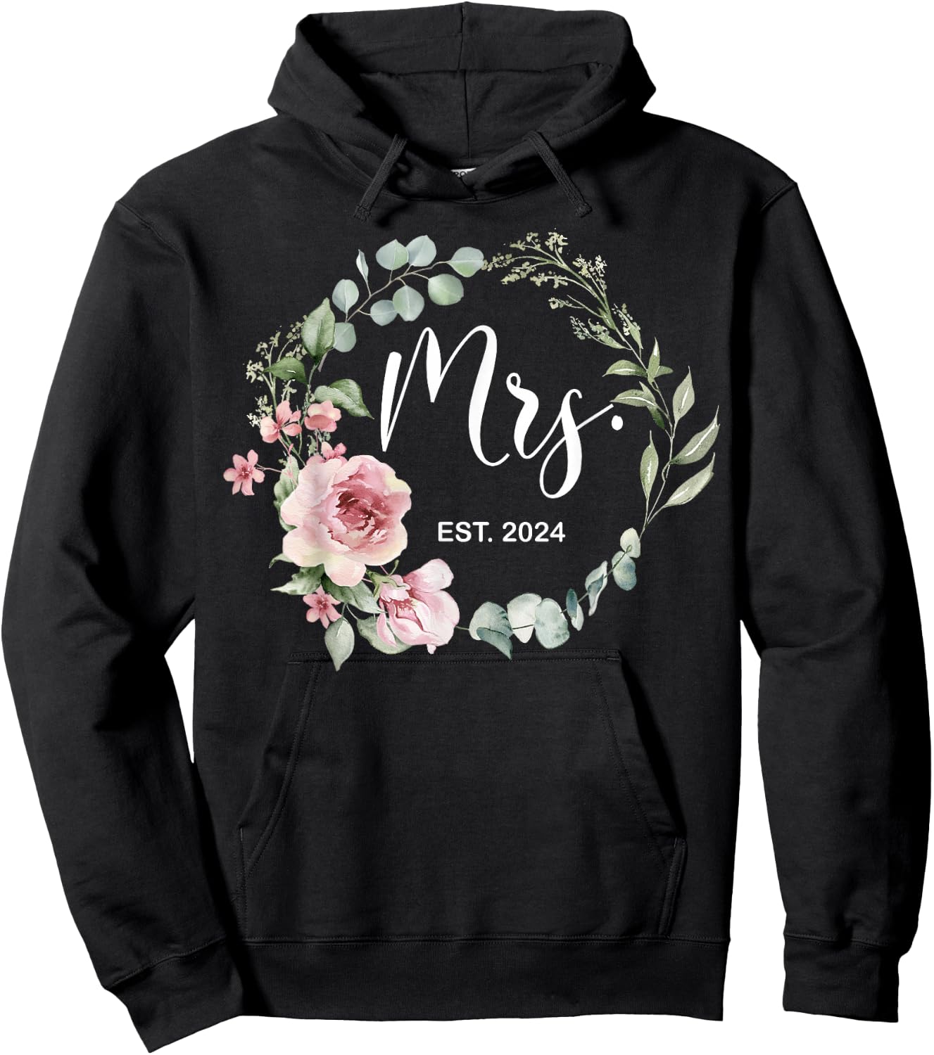Mrs. Est. 2024 Just Married Wedding Wife Mr & Mrs Women Hoodie - Hoodie | Black