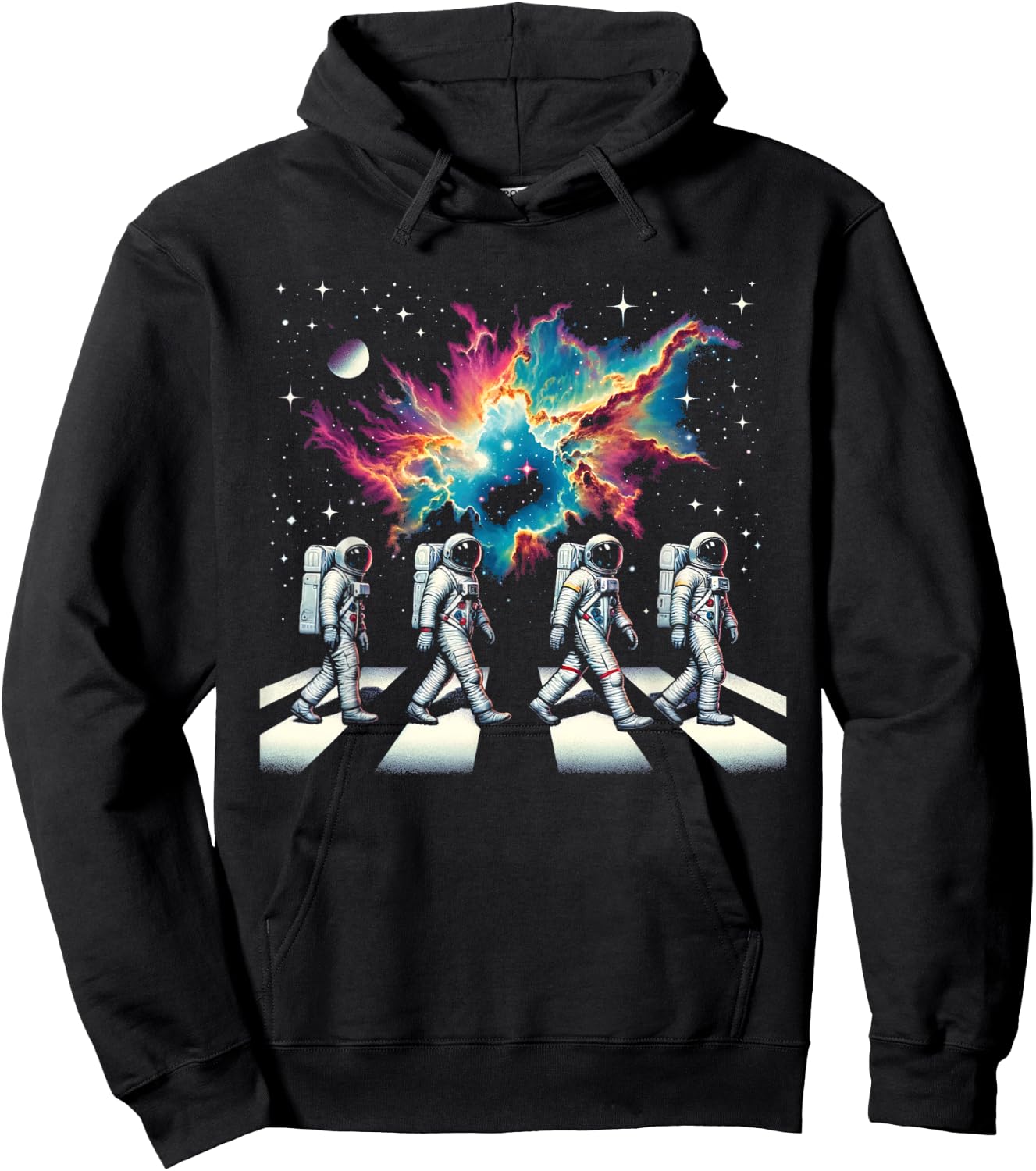Walking Astronauts In Space Funny Galaxy Crosswalk Colorful Hoodie - Hoodie | Black