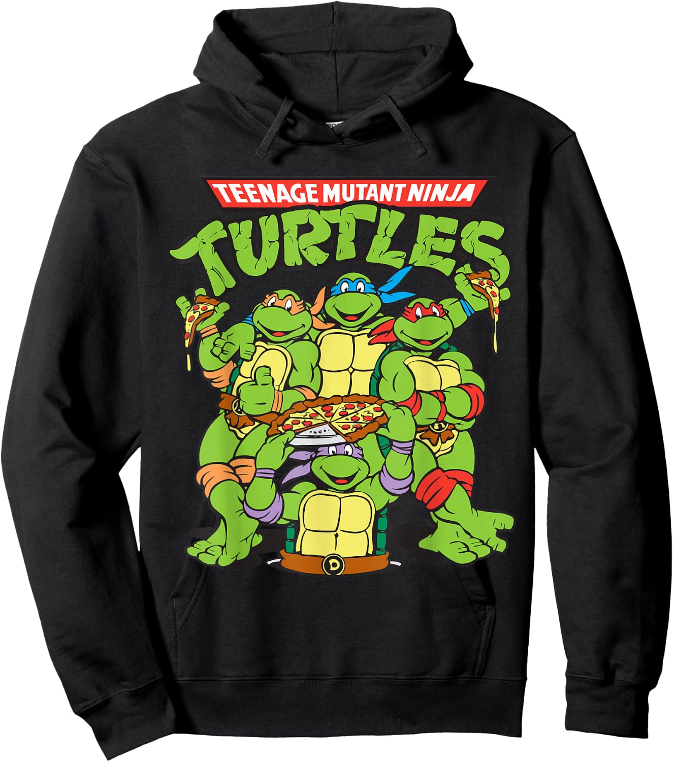 Retro TMNT Group with Pizza Hoodie - Hoodie | Black