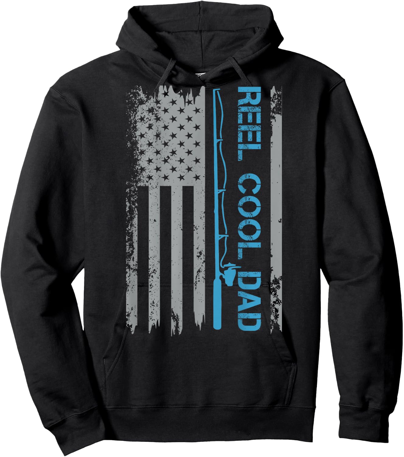 Reel Cool Dad Fishing USA Flag Patriotic 4th of July On Back Hoodie - Hoodie | Black