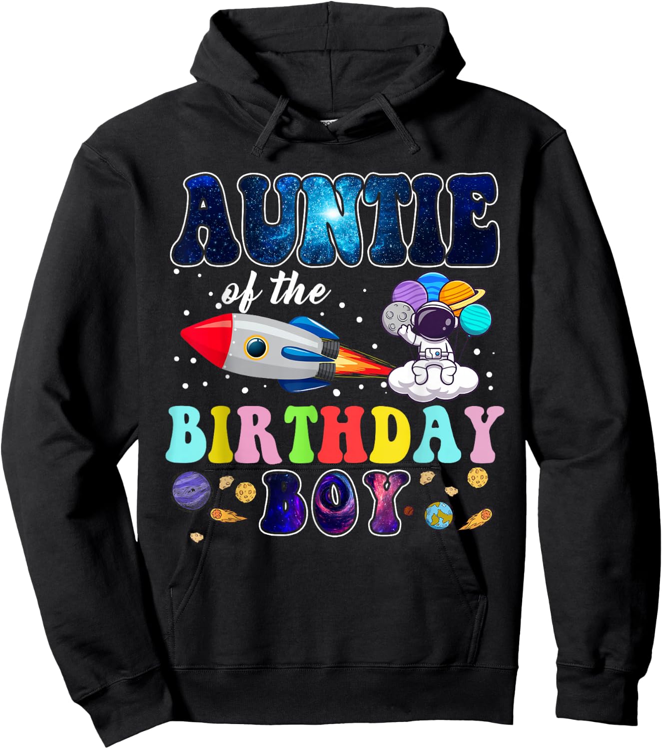 Auntie Of The Birthday Astronaut Boy Space Theme Hoodie - Hoodie | Black