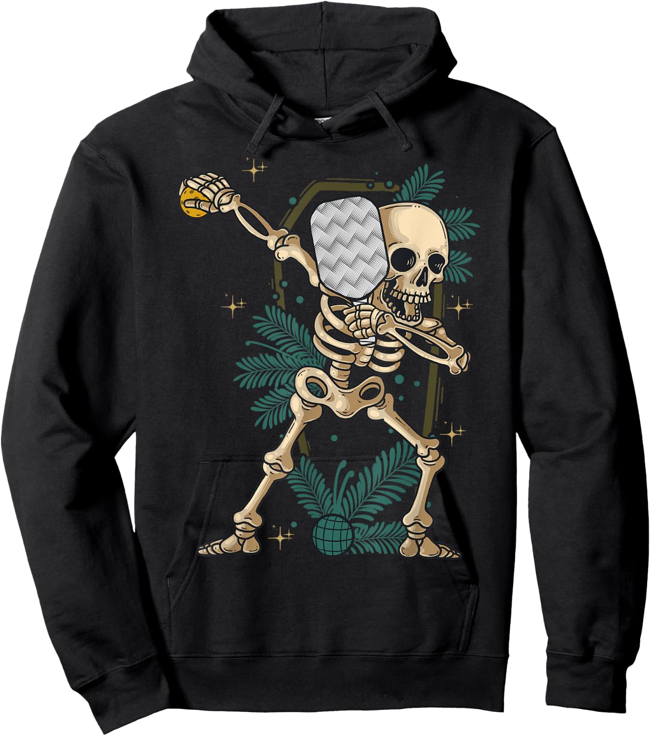 Halloween Pickleball Costume Dabbing Skeleton Pickleballer Hoodie - Hoodie | Black