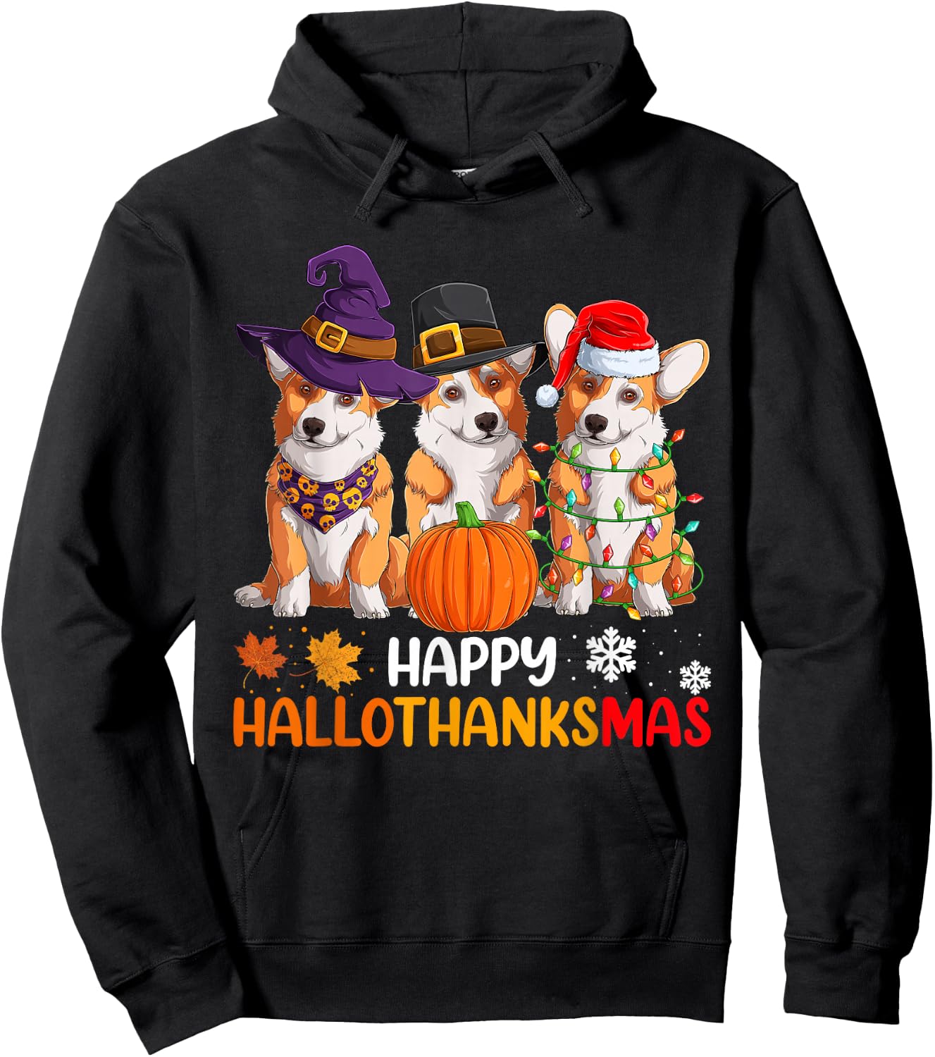 Happy Halloween Shirts, Welsh Corgi Dog Happy Hallothanksmas Hoodie - Hoodie | Black