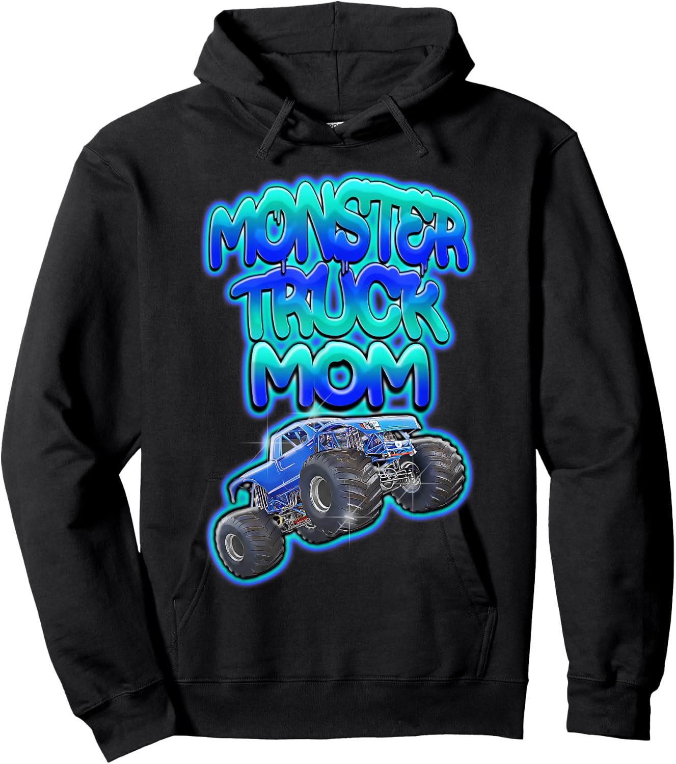Monster Truck Mom Cool Blue Graffiti Style Hoodie - Hoodie | Black