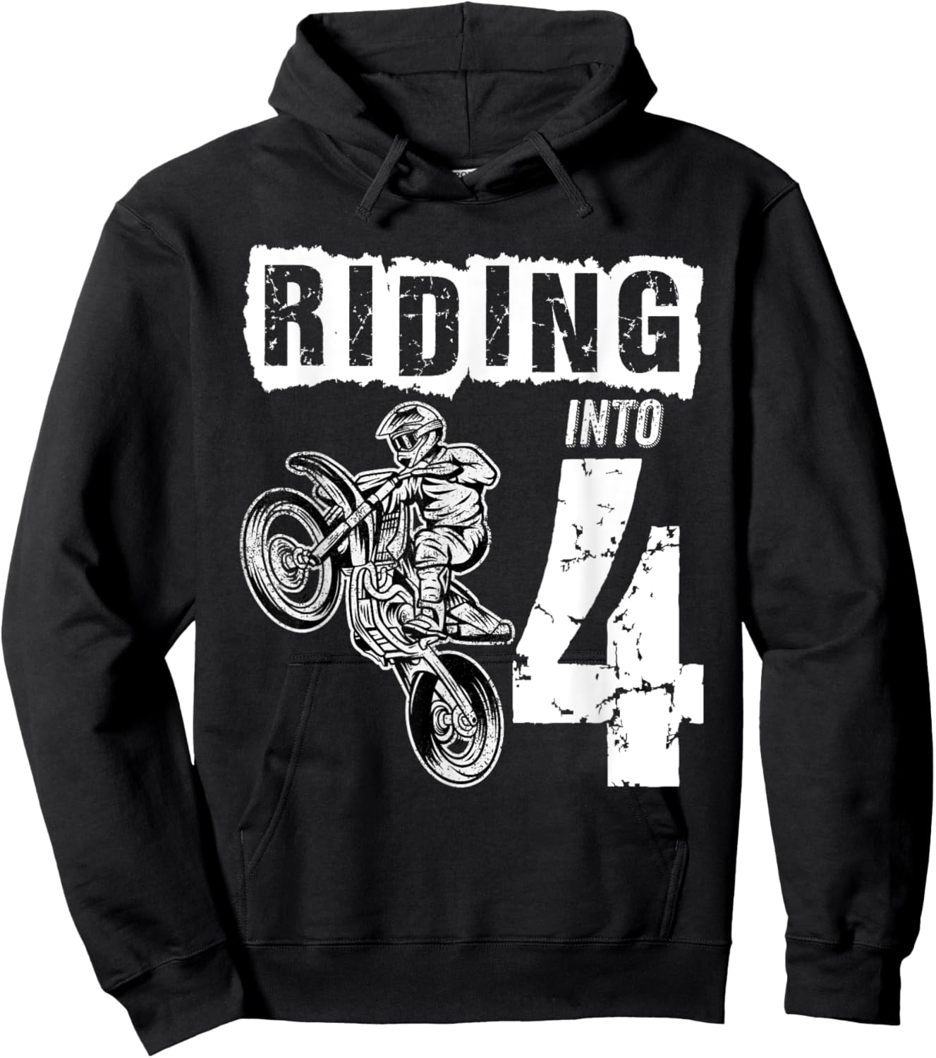 Riding Into 4 Years Old 4th Birthday Boy Dirt Bike Party Hoodie - Hoodie | Black