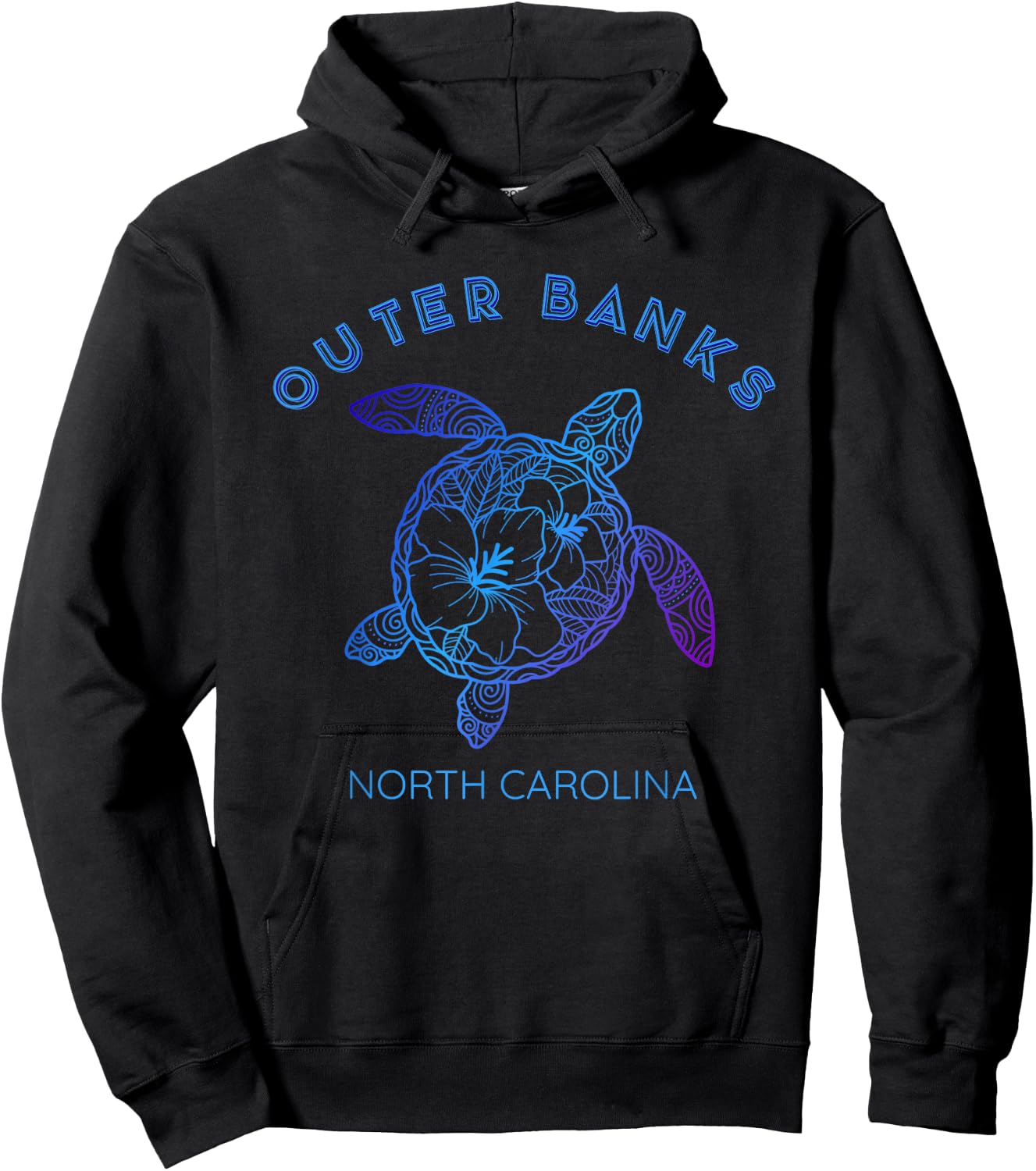 Floral Beach Sea Turtle Art North Carolina OBX Outer Banks Hoodie - Hoodie | Black