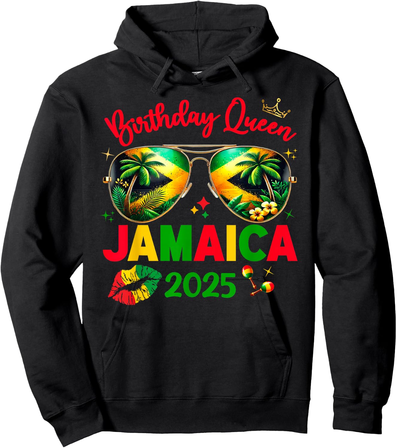 50th Birthday Girl Queen Jamaica Vacation Matching Outfit Hoodie - Hoodie | Black