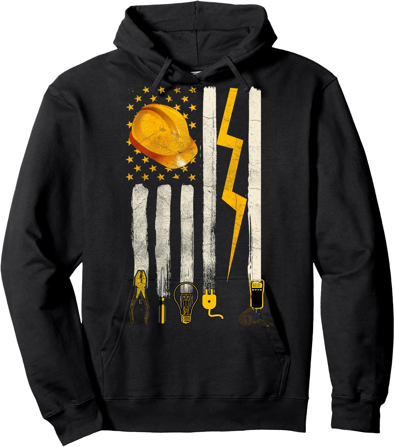Electrician Tools Patriotic American Flag Design On Back Hoodie - Hoodie | Black