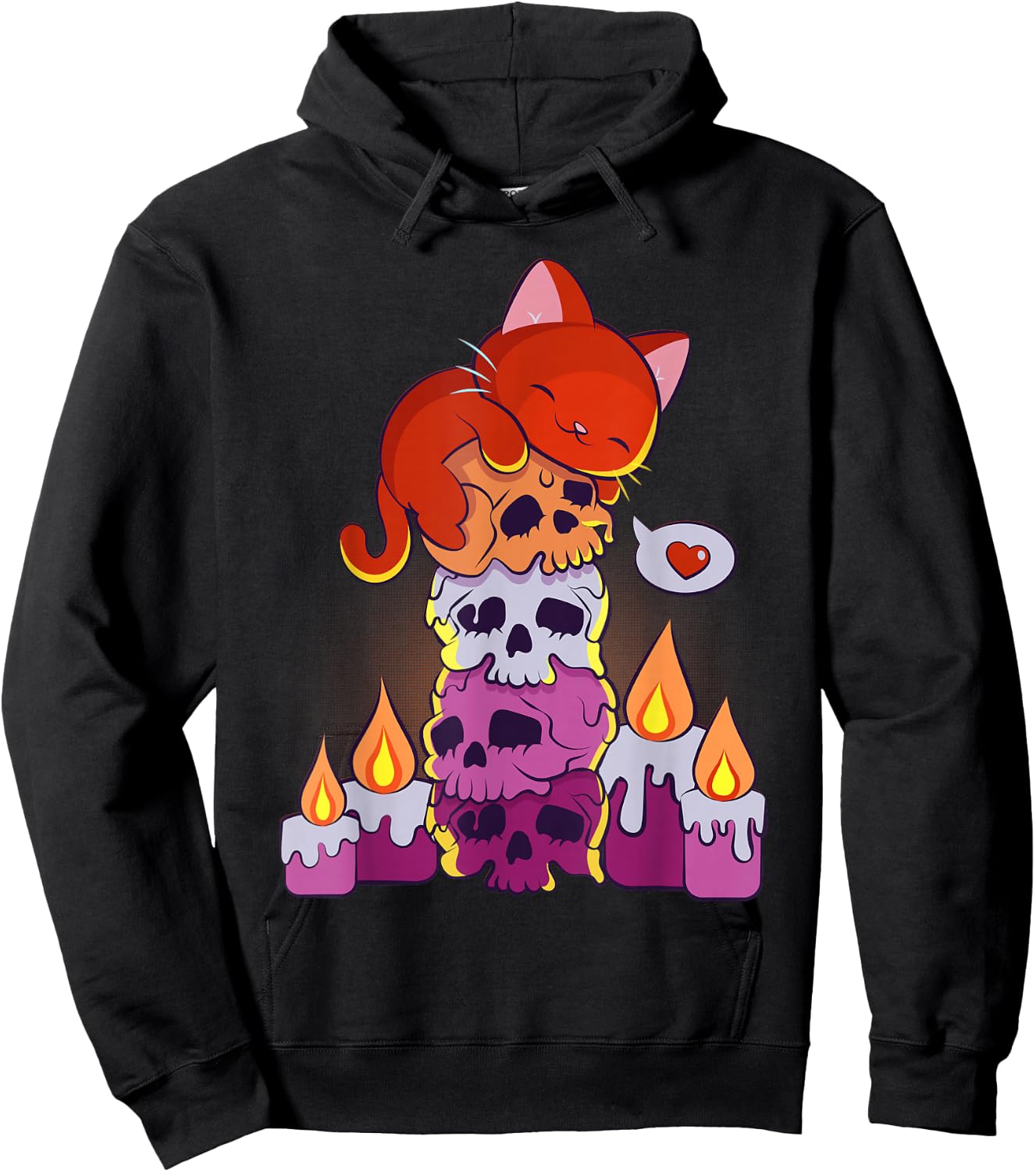 Subtle Lesbian Pride Aesthetic Kawaii Cat on Skulls Anime Hoodie - Hoodie | Black