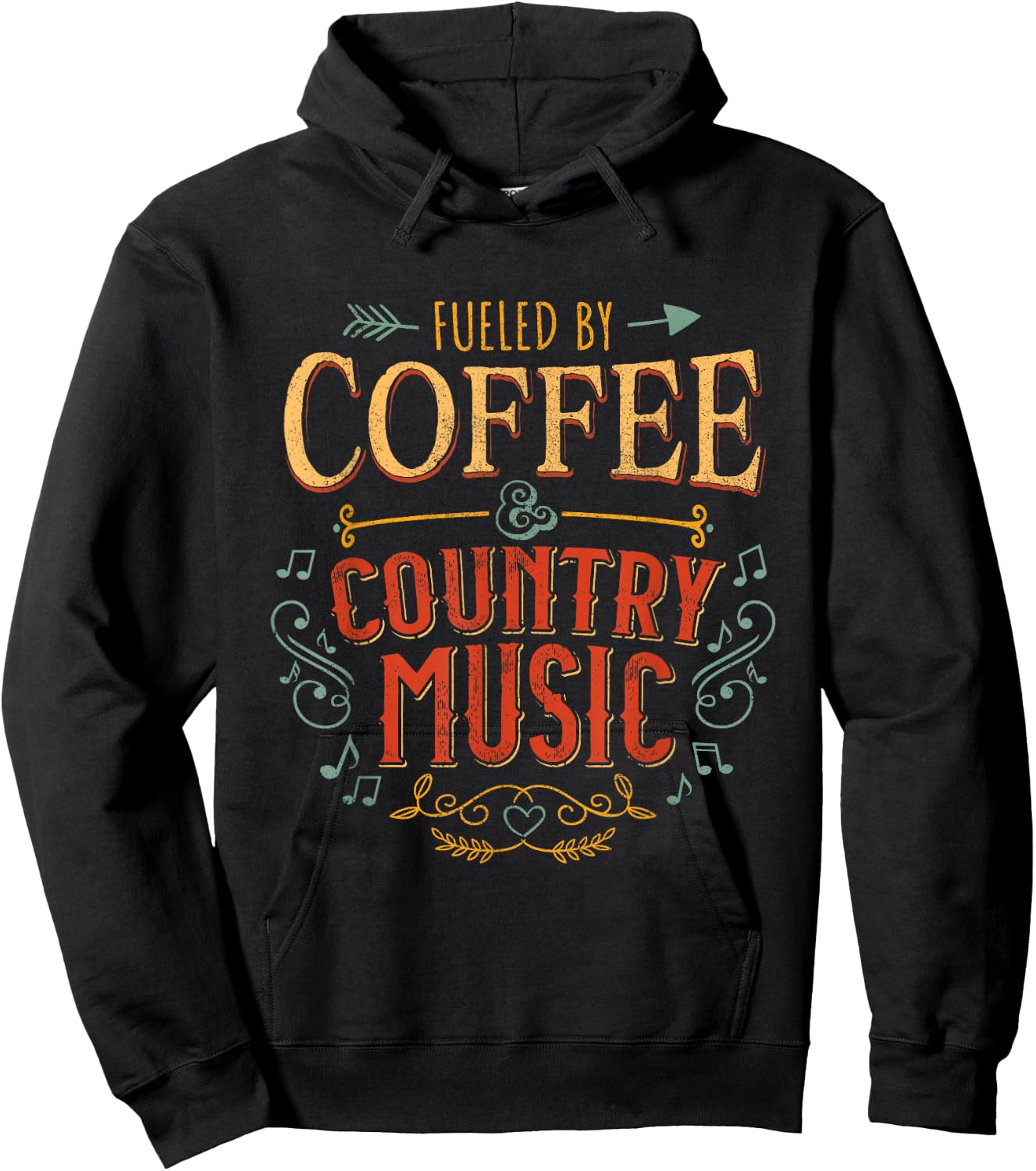 Fueled By Coffee and Country Music Cowgirl Coffee Drinker Hoodie - Hoodie | Black