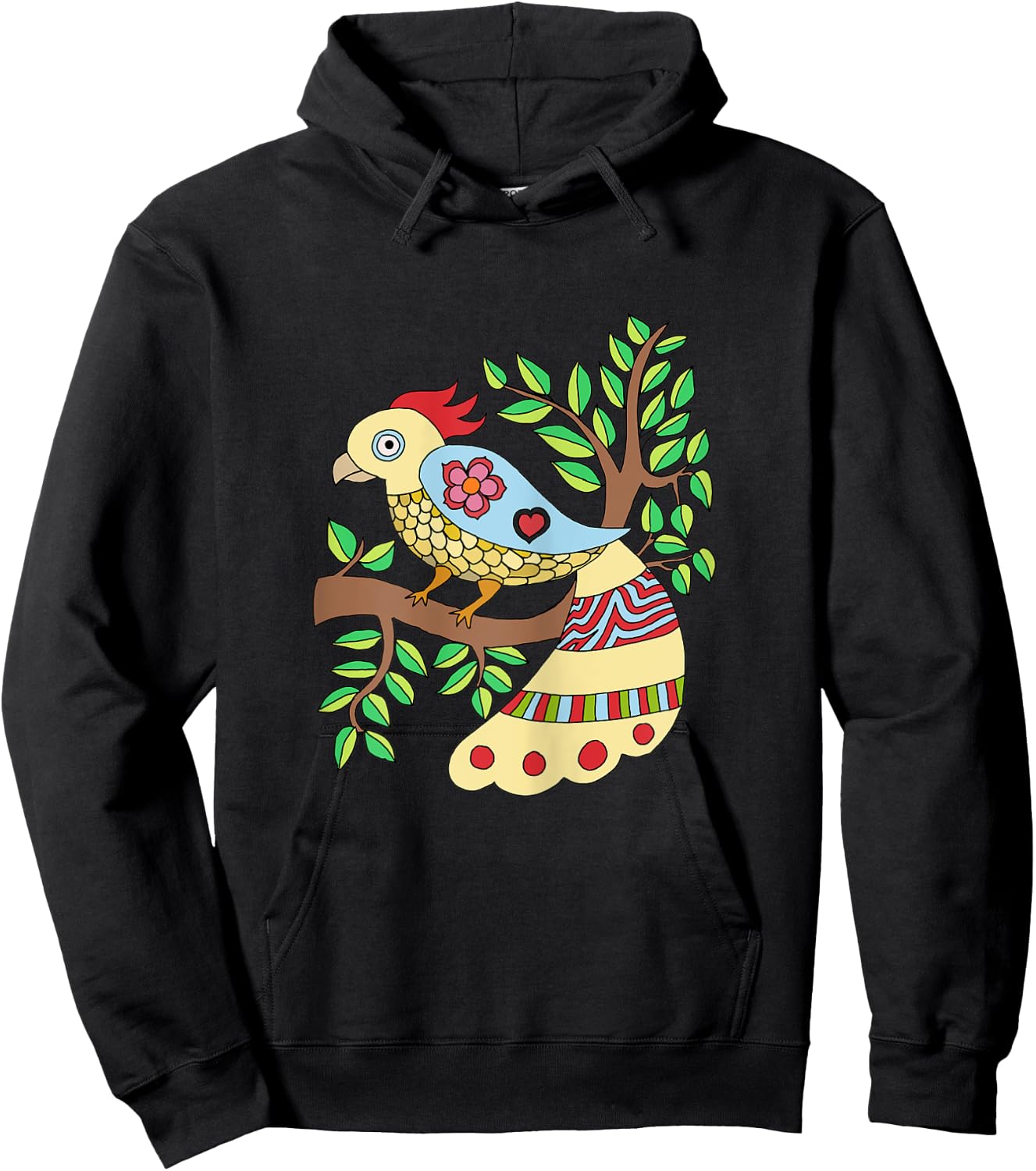 Bird Art Madhubani Style Hoodie - Hoodie | Black