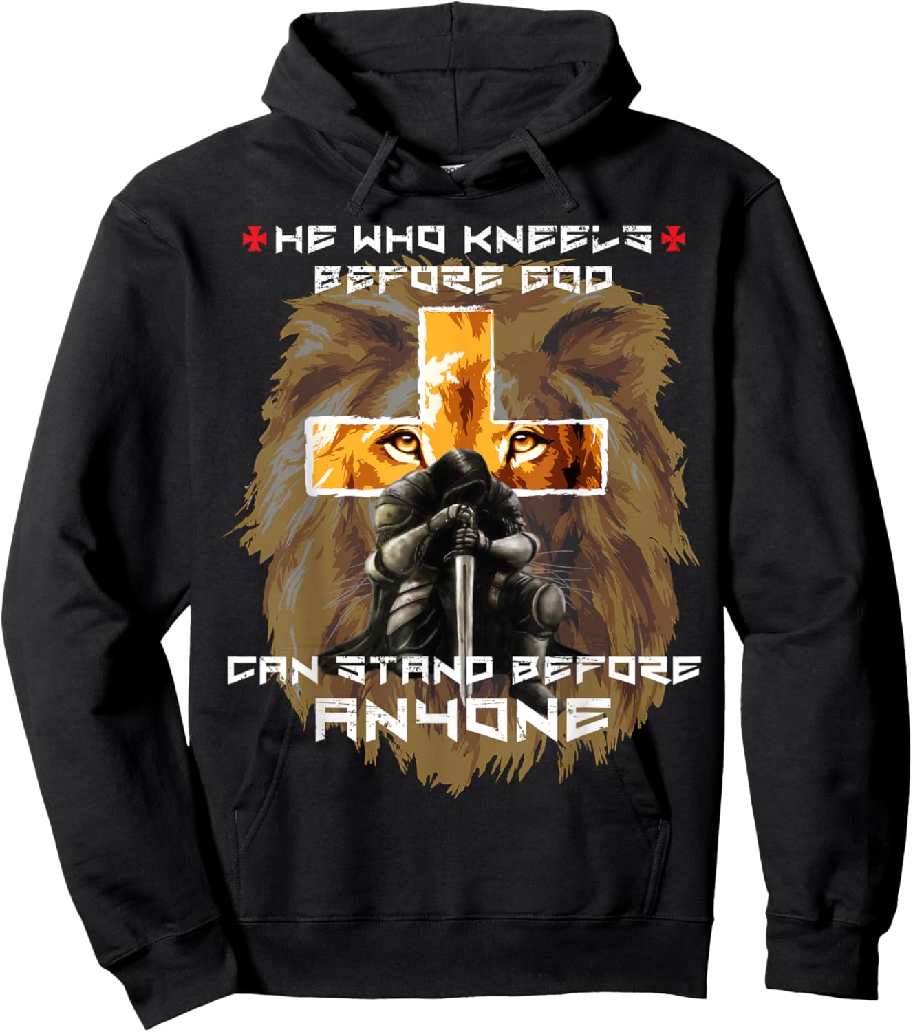Christian Sayings Verses Lion Cross Graphic Prayer Warrior Hoodie - Hoodie | Black