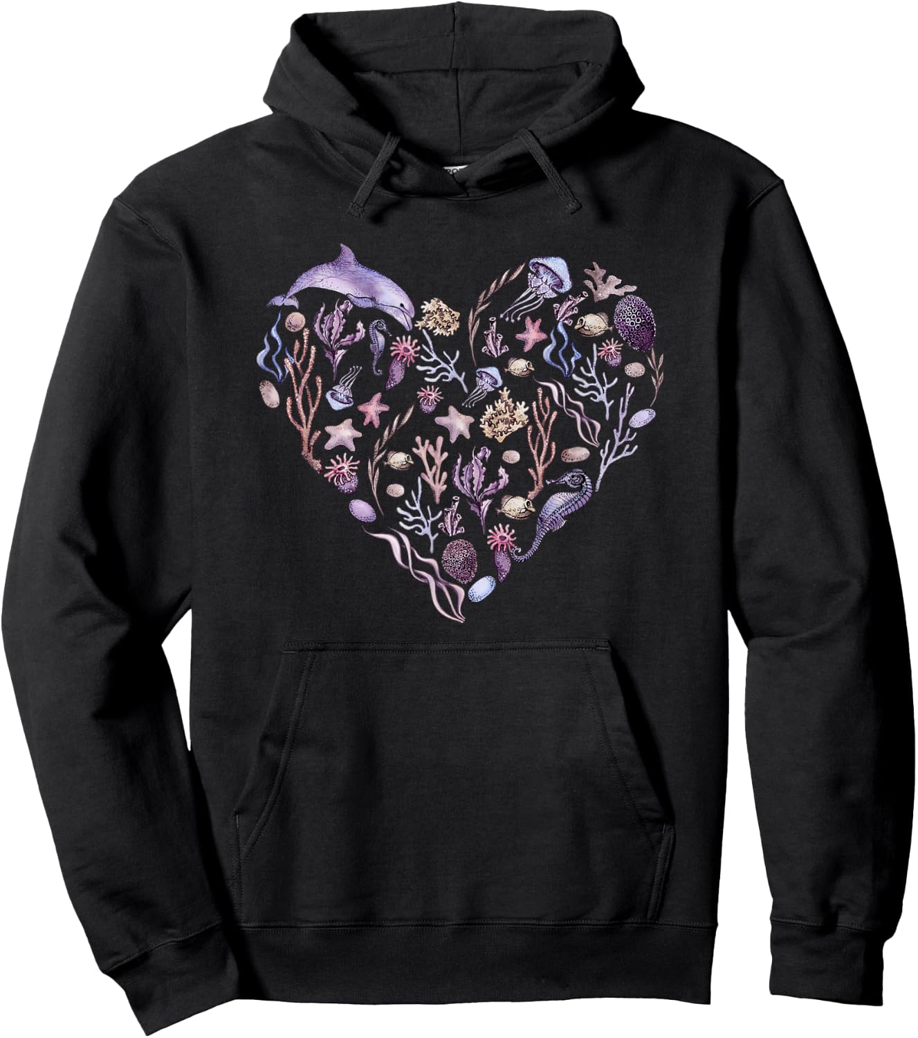 Under The Sea Life, Heart Design Ocean Animals, Plants Art Hoodie - Hoodie | Black