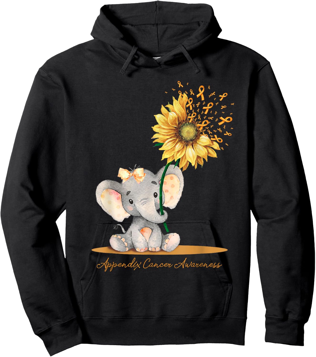 APPENDIX CANCER AWARENESS Cute Elephant Sunflower Orange Hoodie - Hoodie | Black