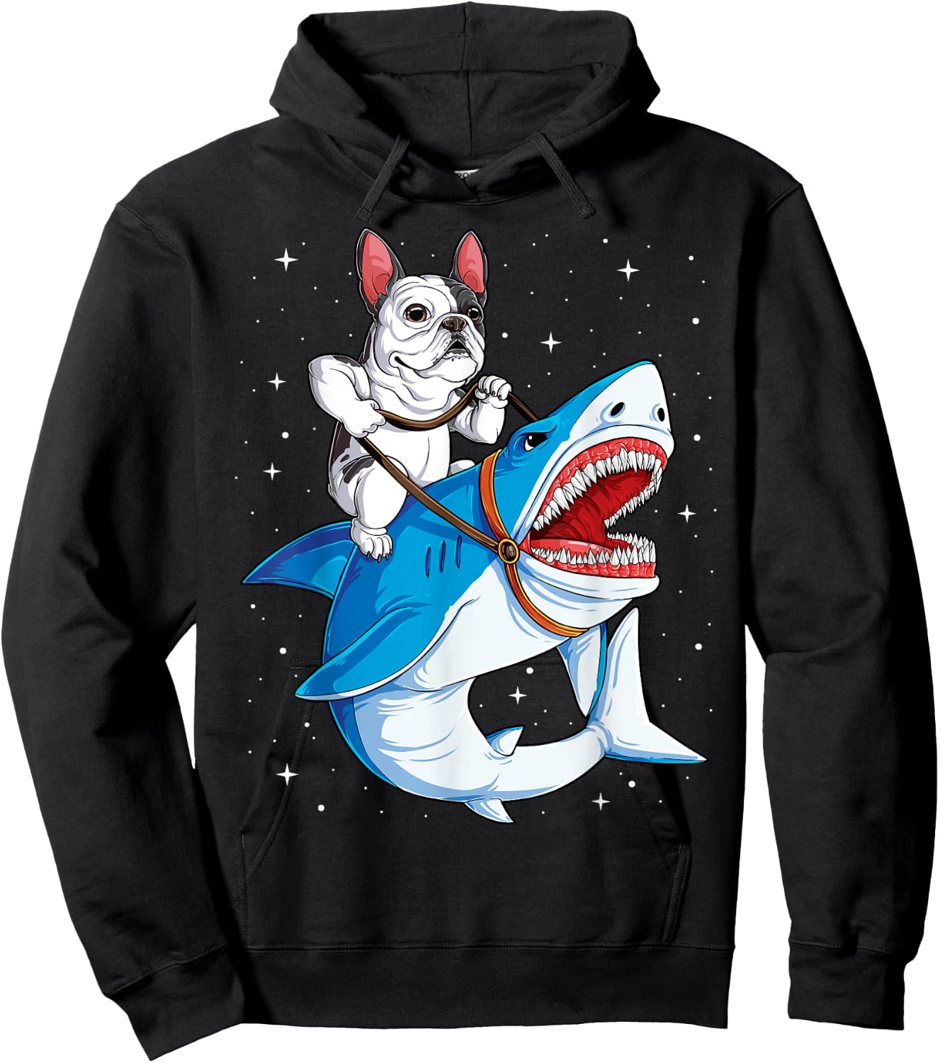 French Bulldog Riding Shark Jawsome Dog Lover Gifts Galaxy Men Women Hoodie - Hoodie | Black
