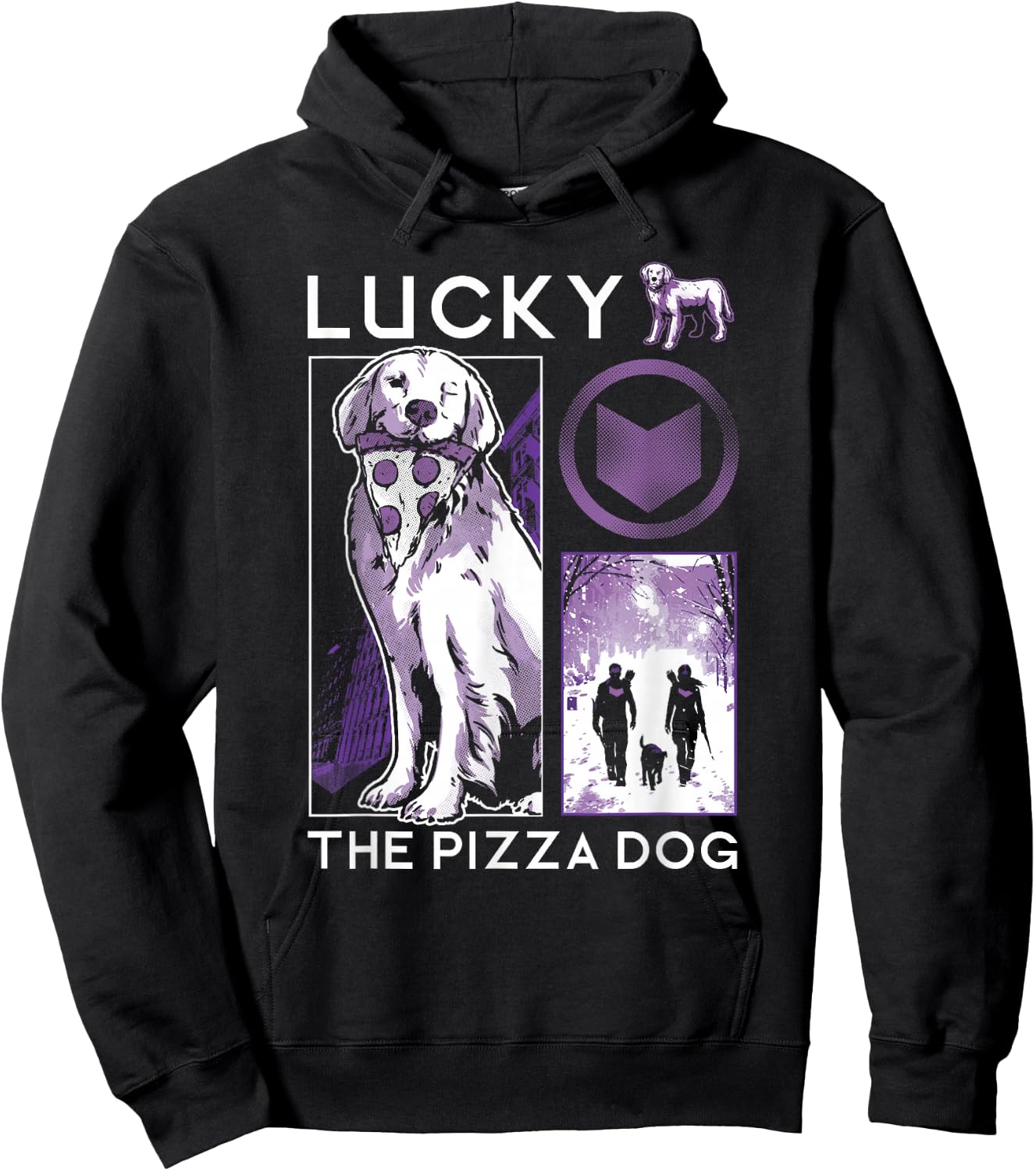 Marvel Hawkeye Lucky The Pizza Dog Purple Collage Hoodie - Hoodie | Black