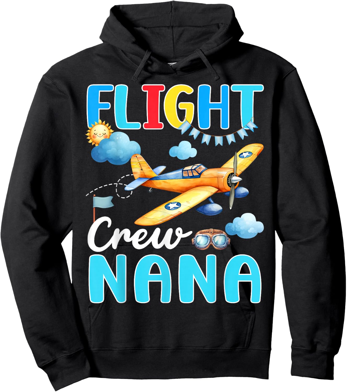 Flight Crew Nana Birthday Squad Airplane Matching Family Hoodie - Hoodie | Black